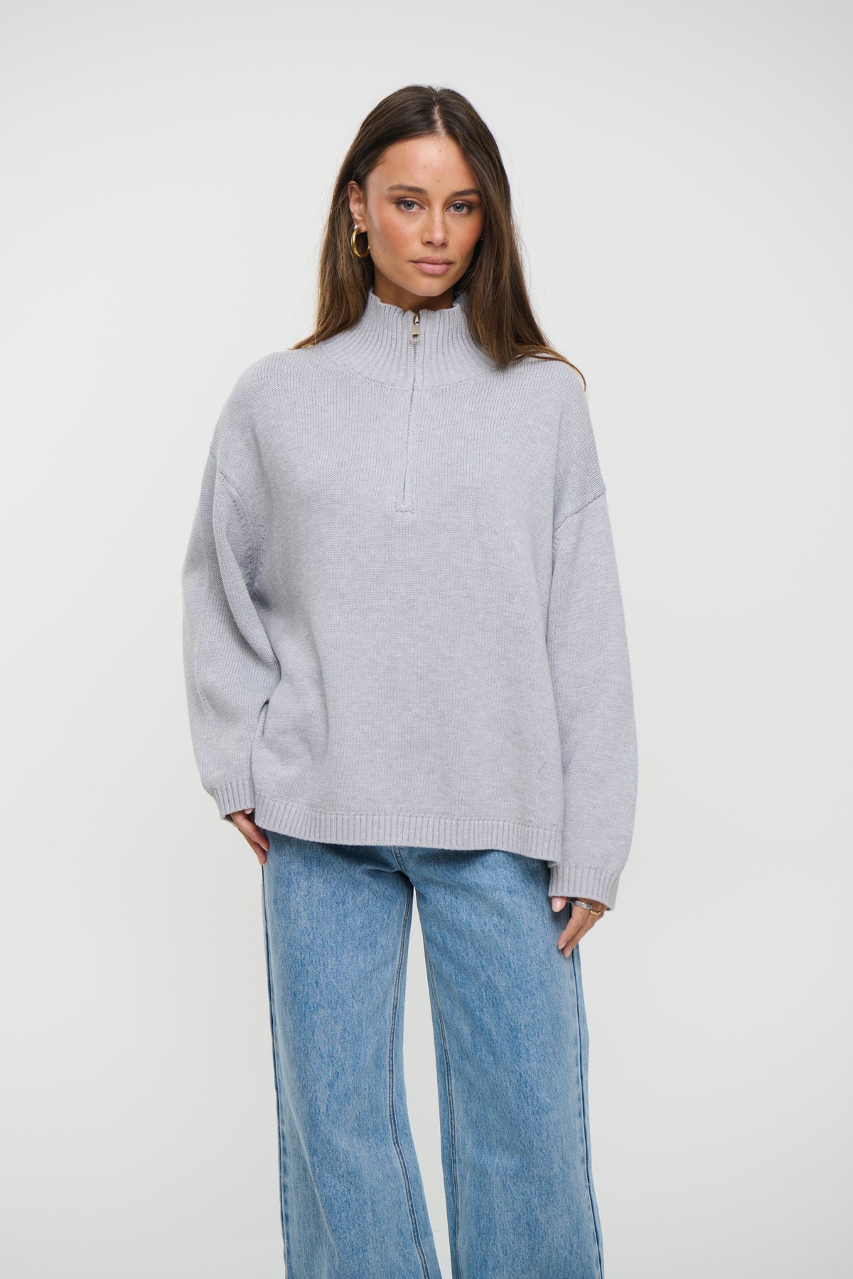 Rome Zip Up Knit Light Grey