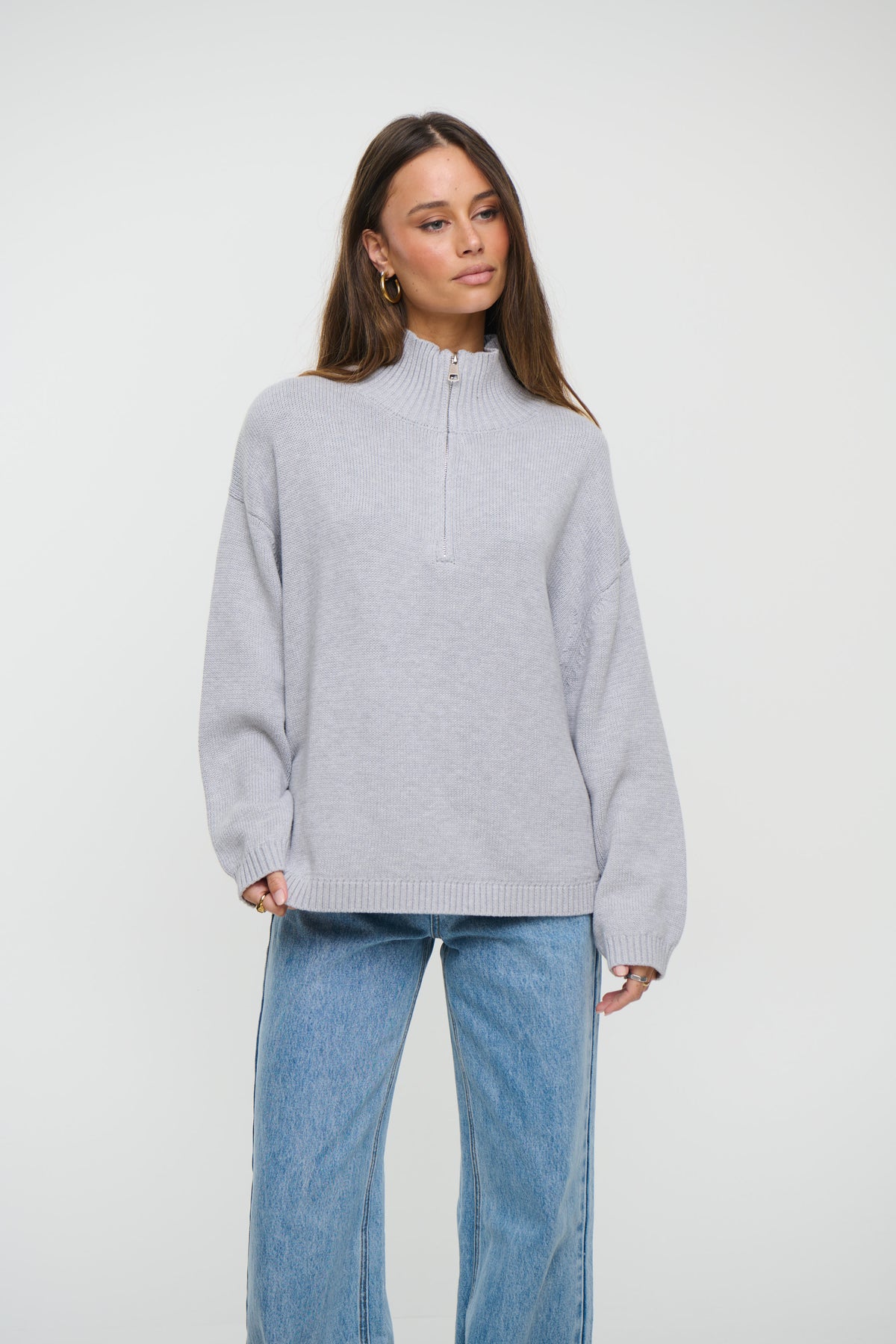 Rome Zip Up Knit Light Grey