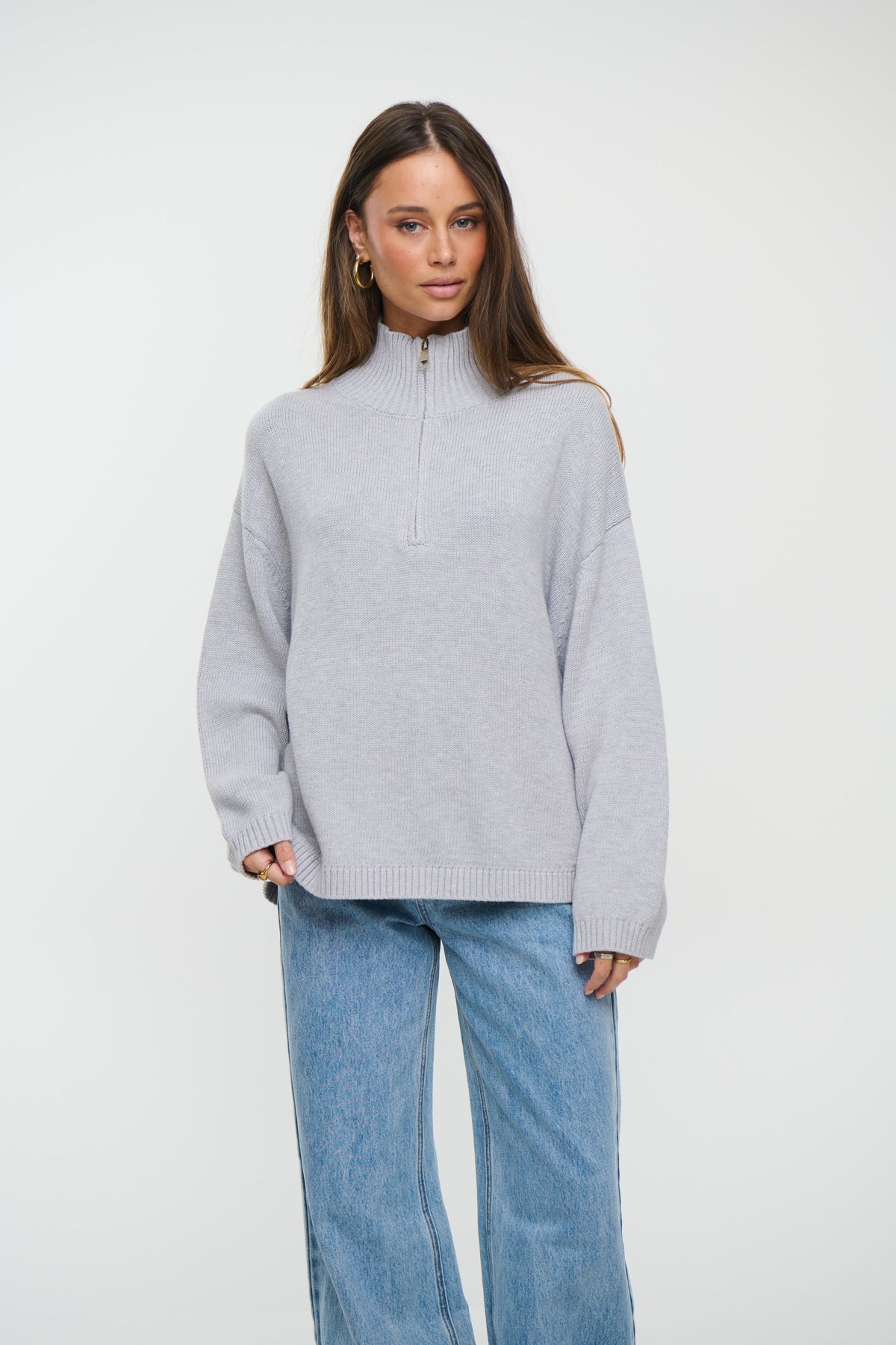 Rome Zip Up Knit Light Grey