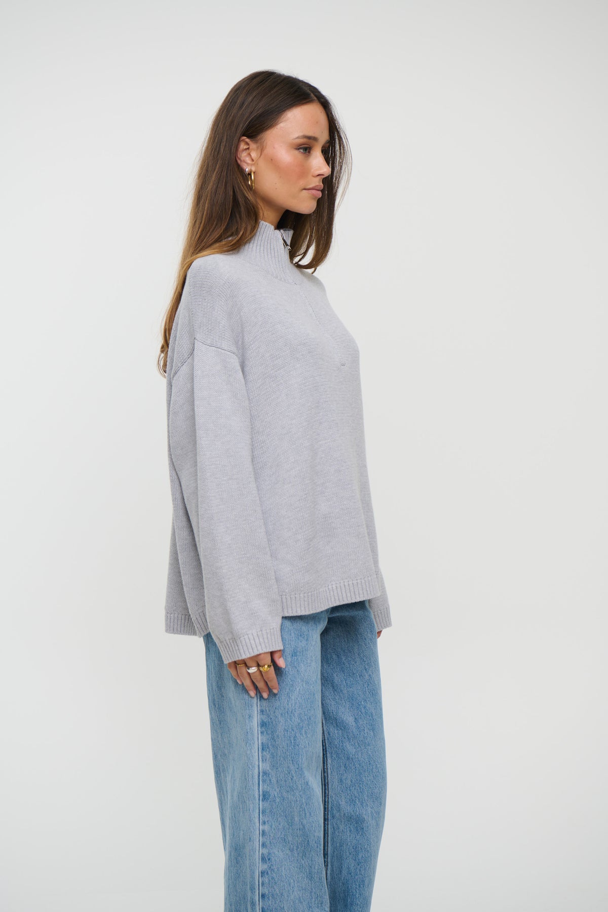 Rome Zip Up Knit Light Grey