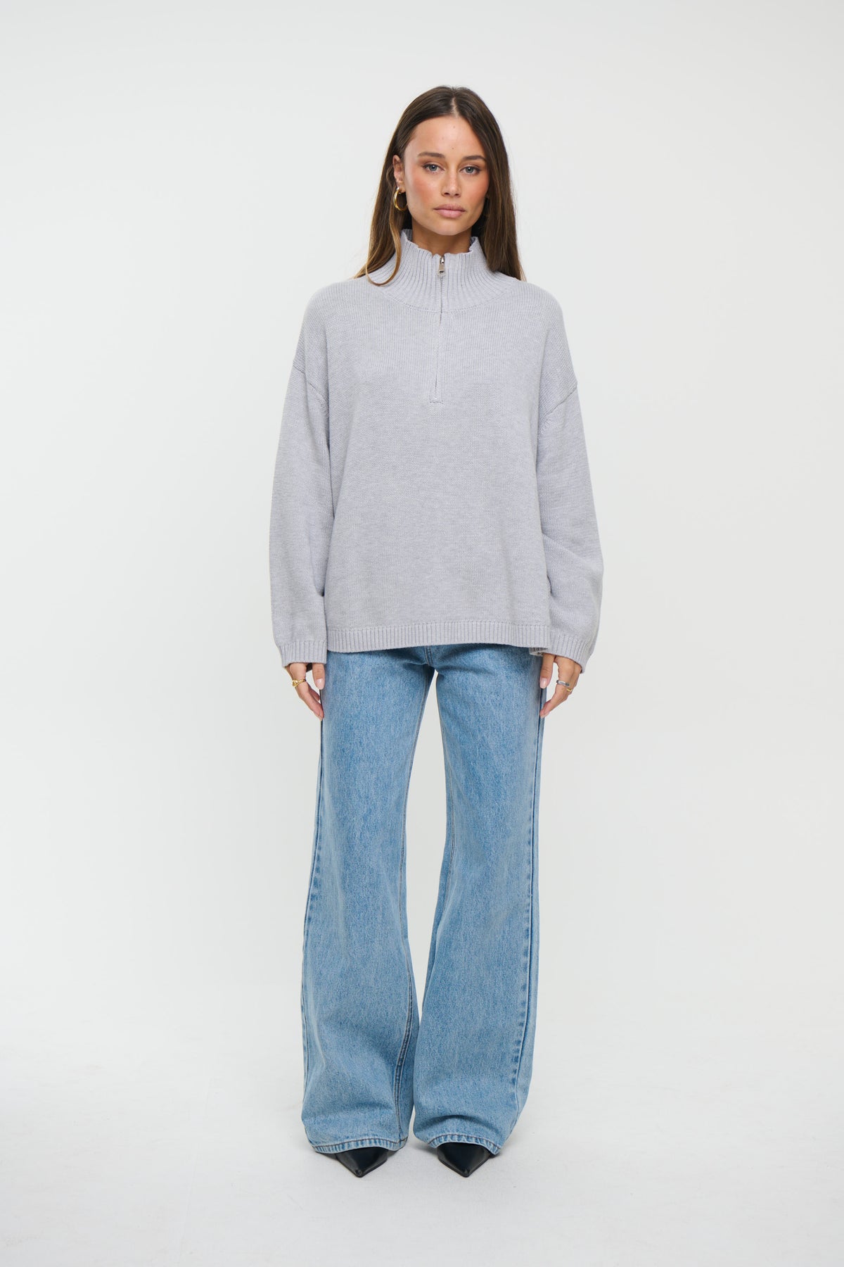 Rome Zip Up Knit Light Grey