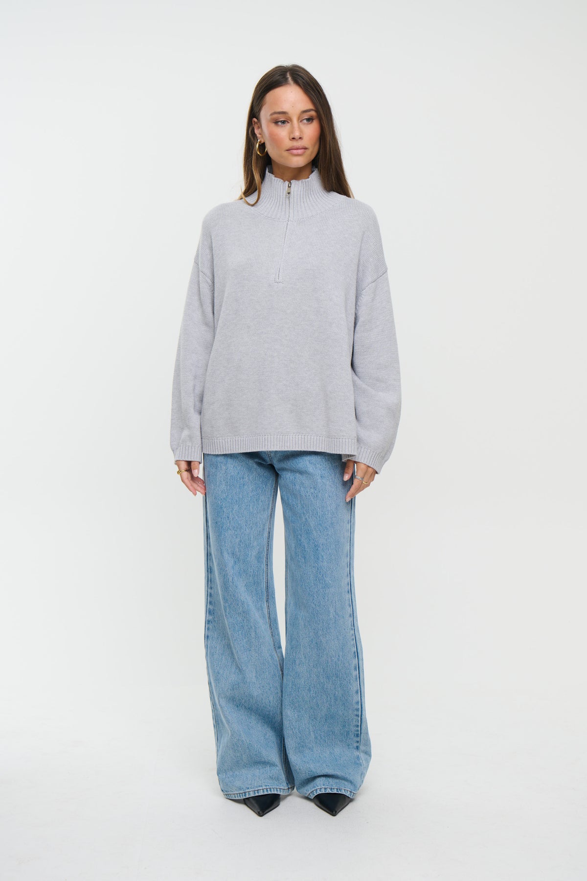 Rome Zip Up Knit Light Grey