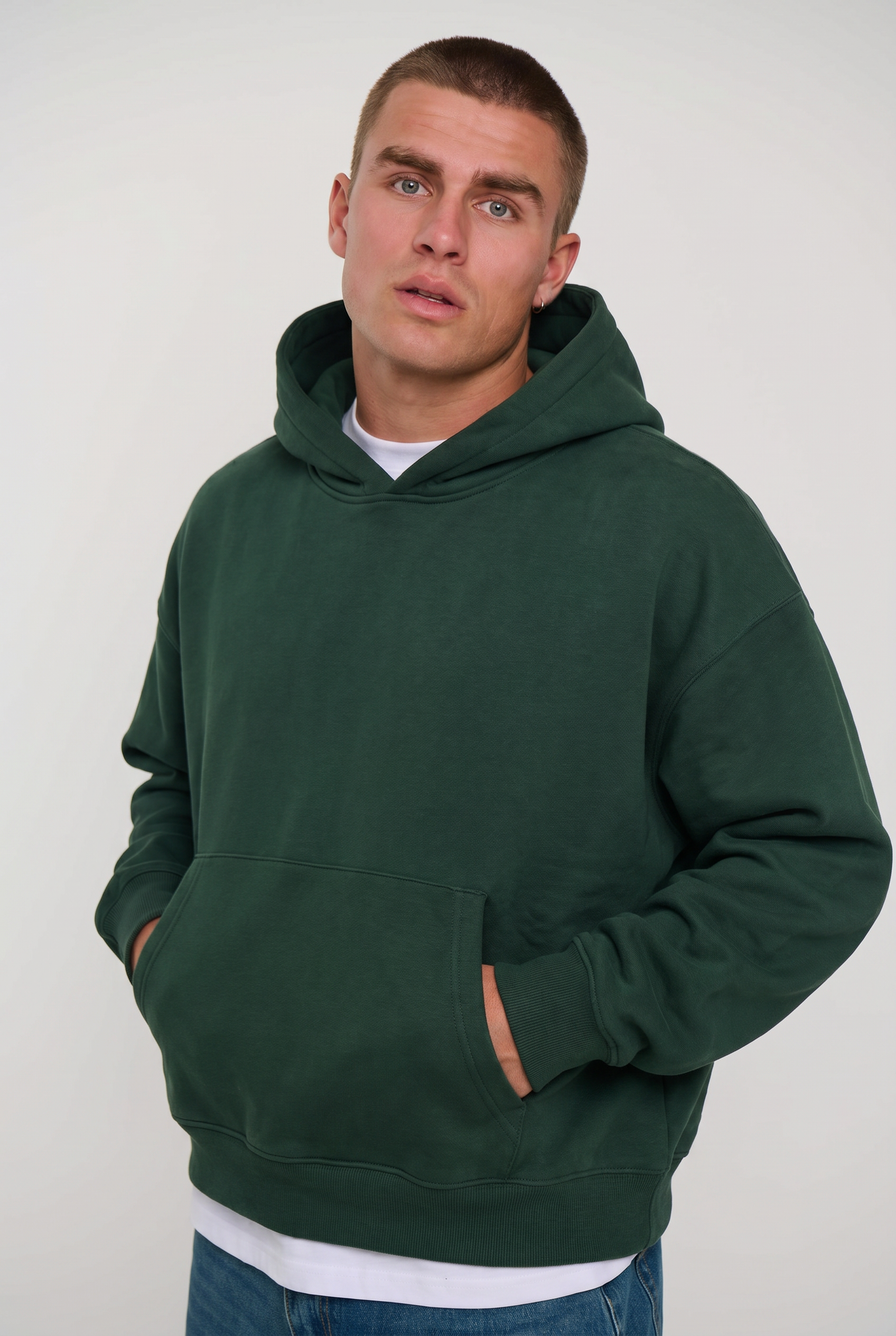 Roman Cropped Drop Hoodie Forest