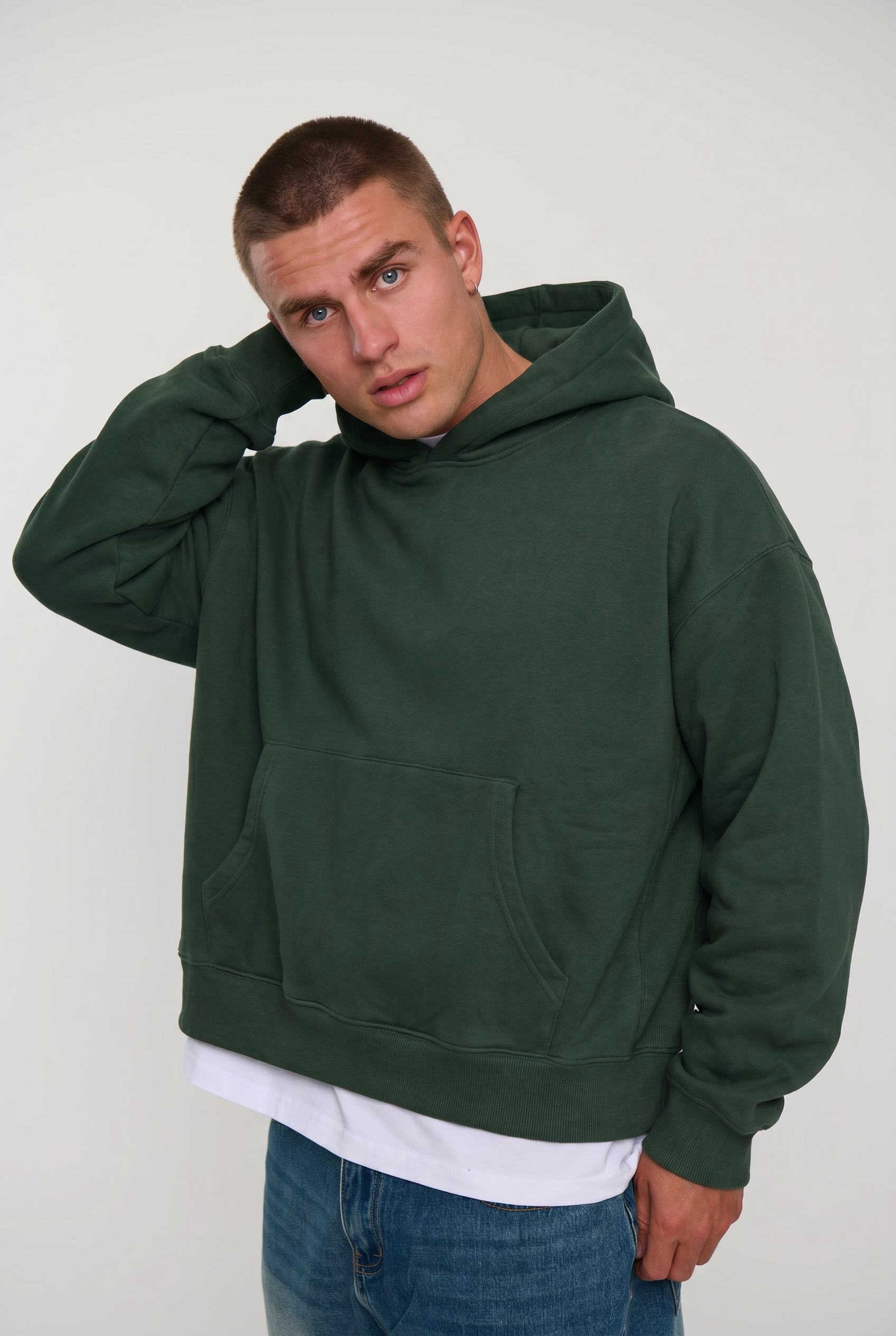 Roman Cropped Drop Hoodie Forest
