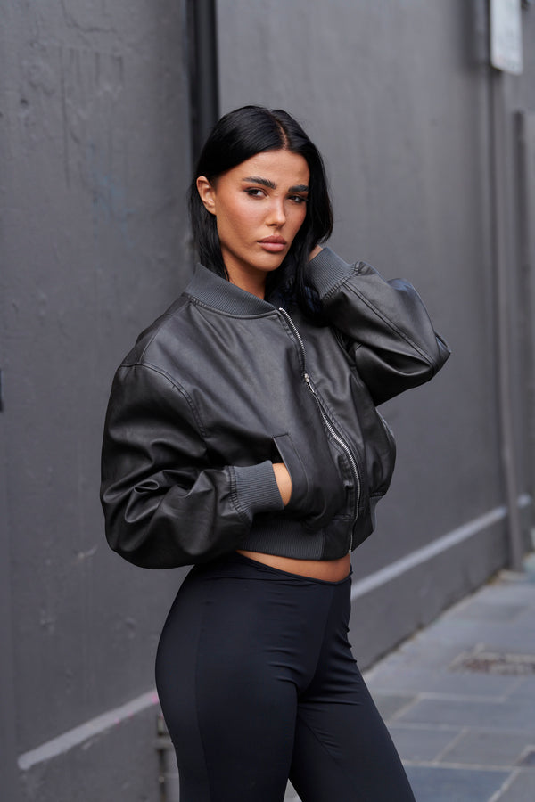 Carrie Cropped Bomber Black