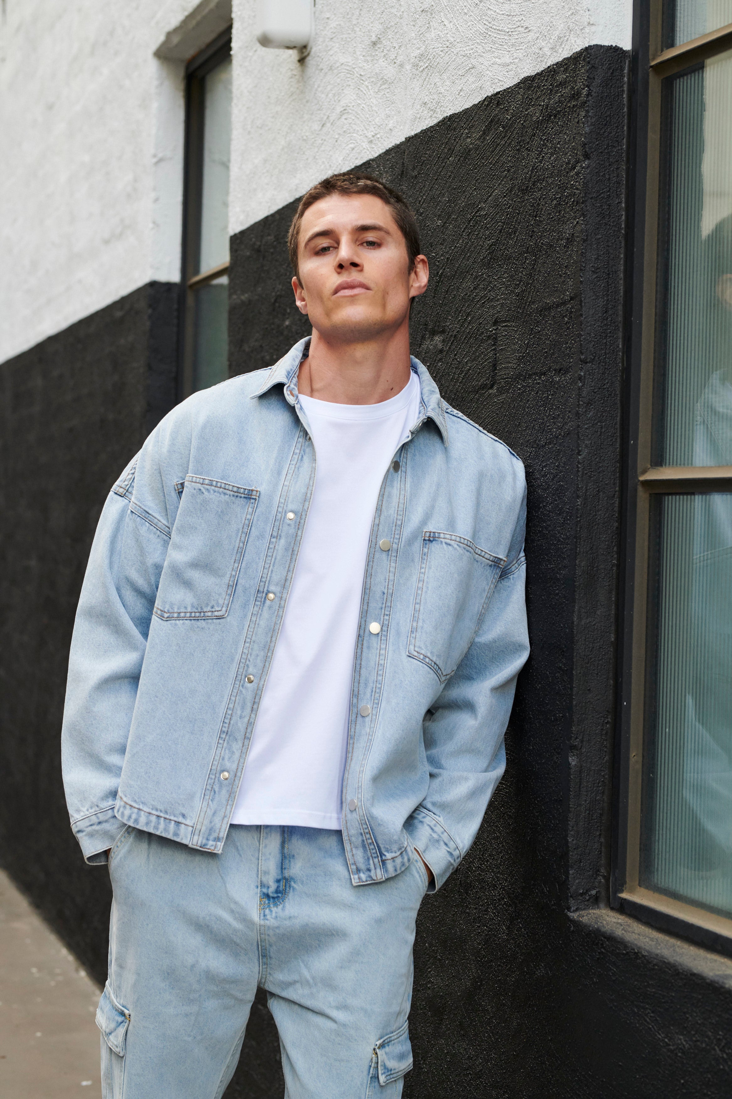 Drop Shoulder Denim Shirt Blue