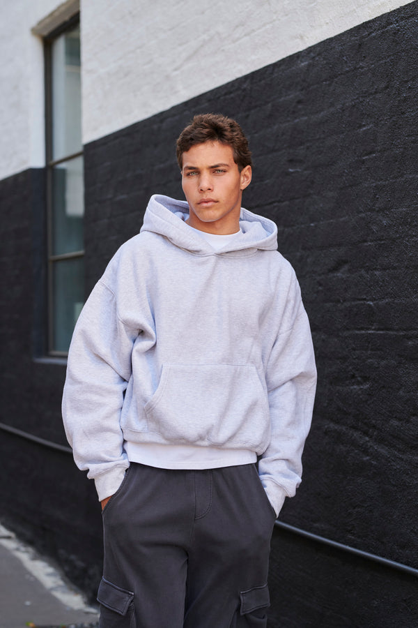 Roman Cropped Drop Hoodie Grey