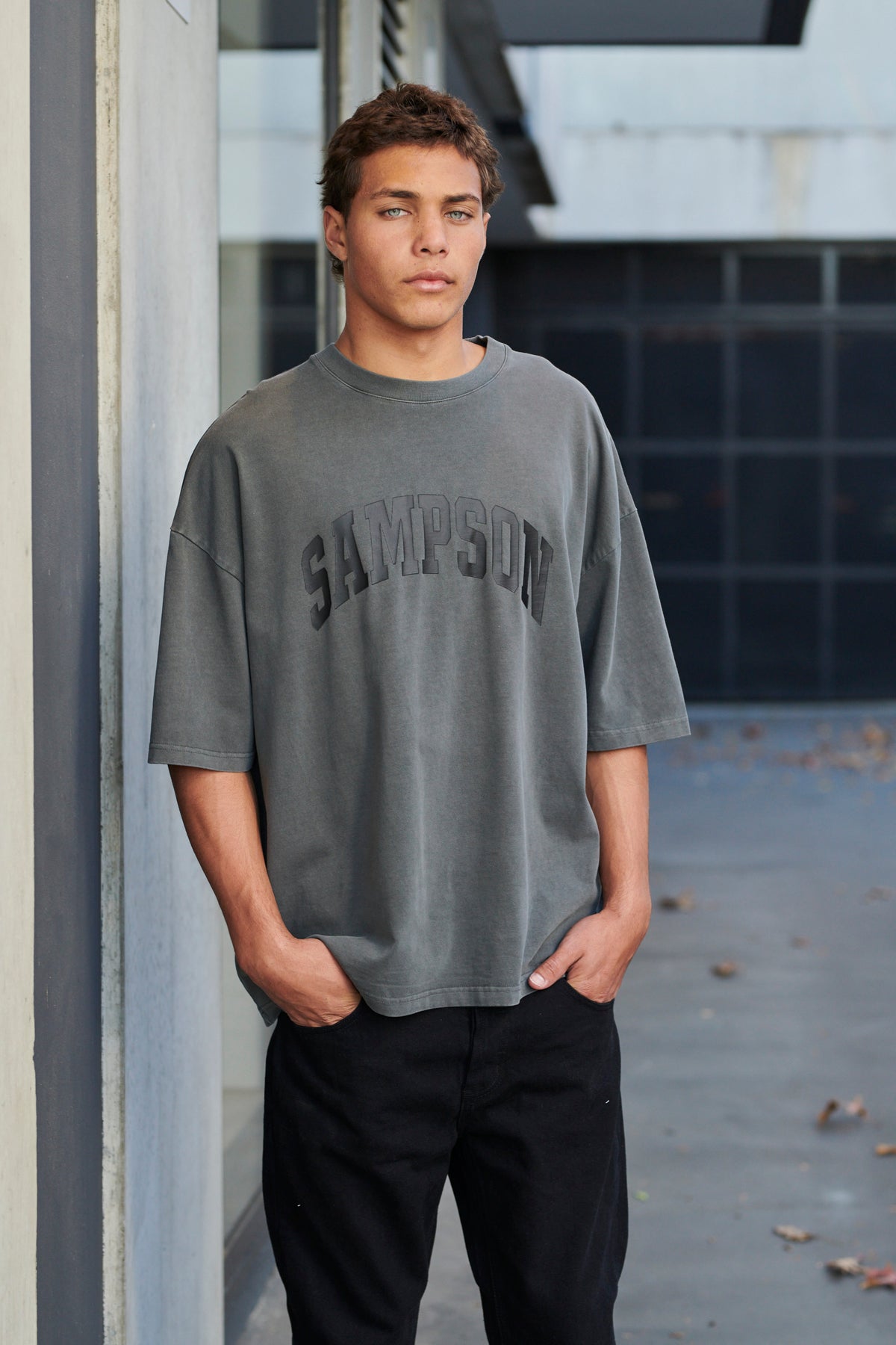 Miller Drop Shoulder Tee Charcoal Sampson