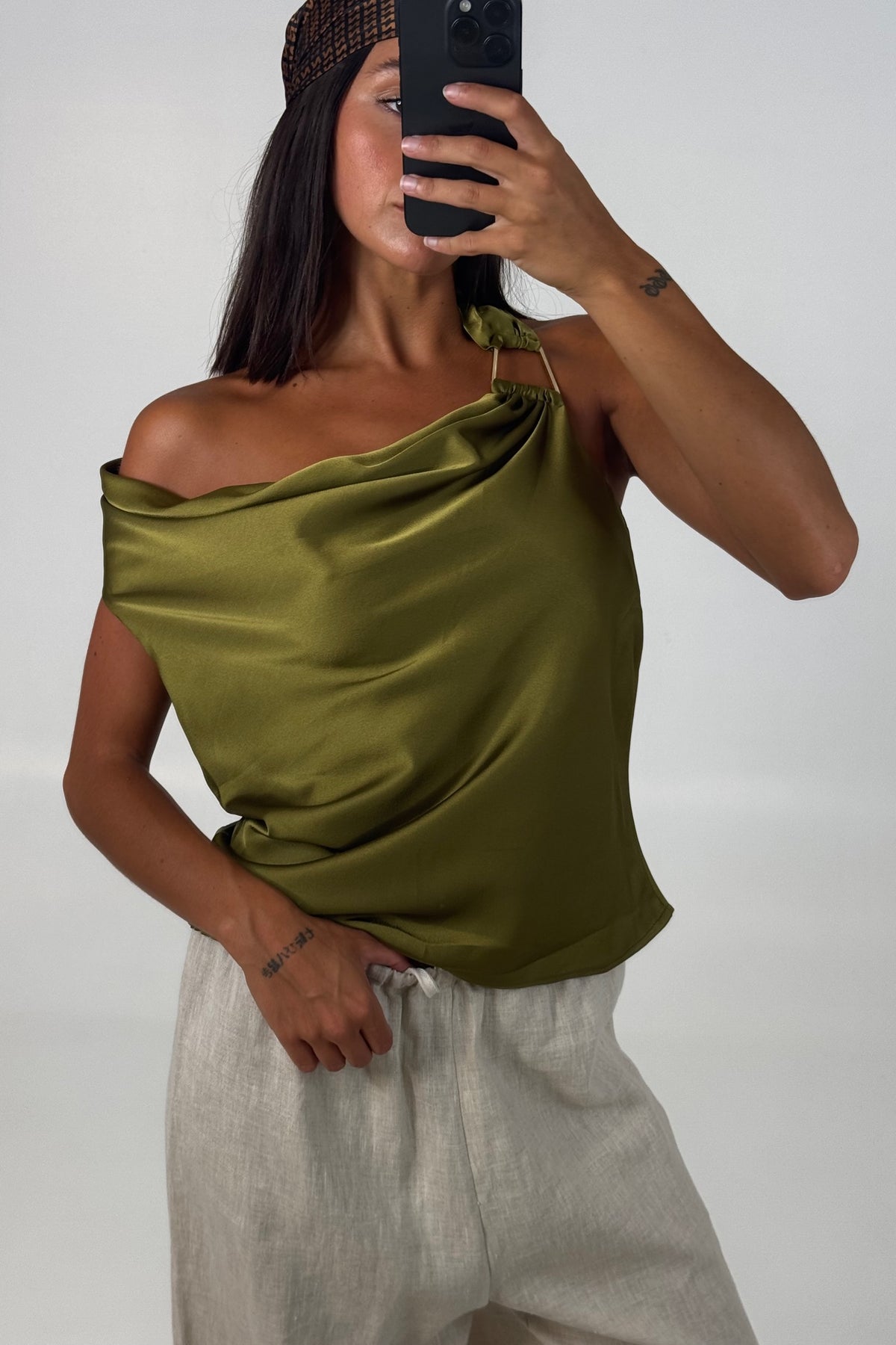 Hazel Halter Neck Top Khaki