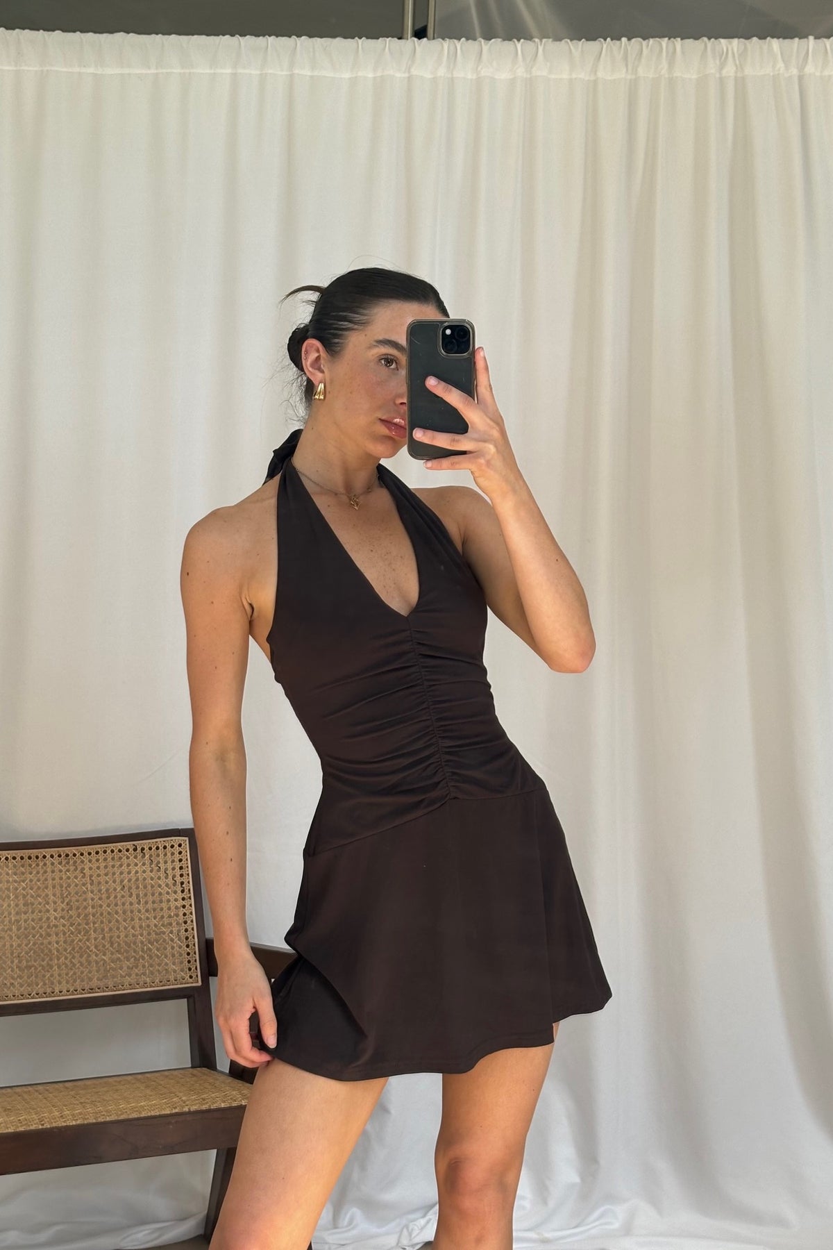 Sera Halter Mini Dress Chocolate