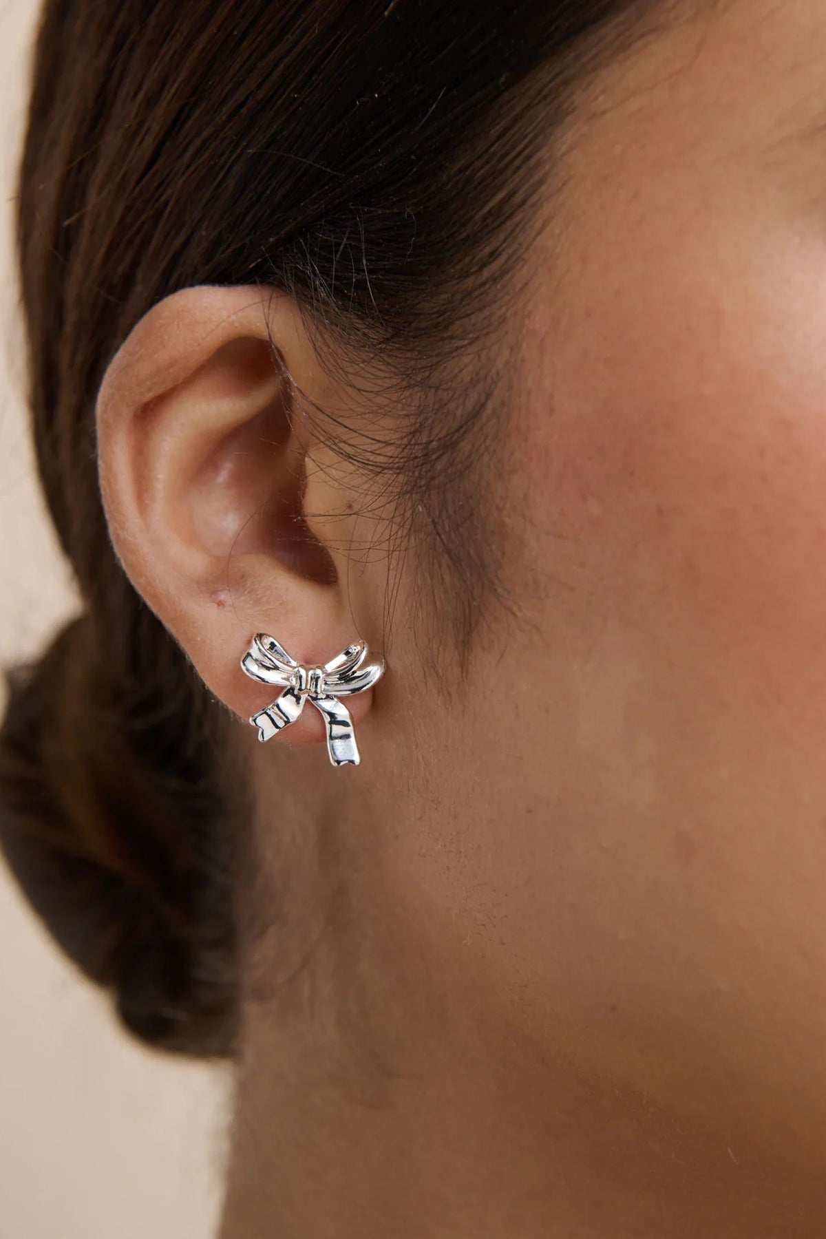 Bow Stud Plated Earrings Silver