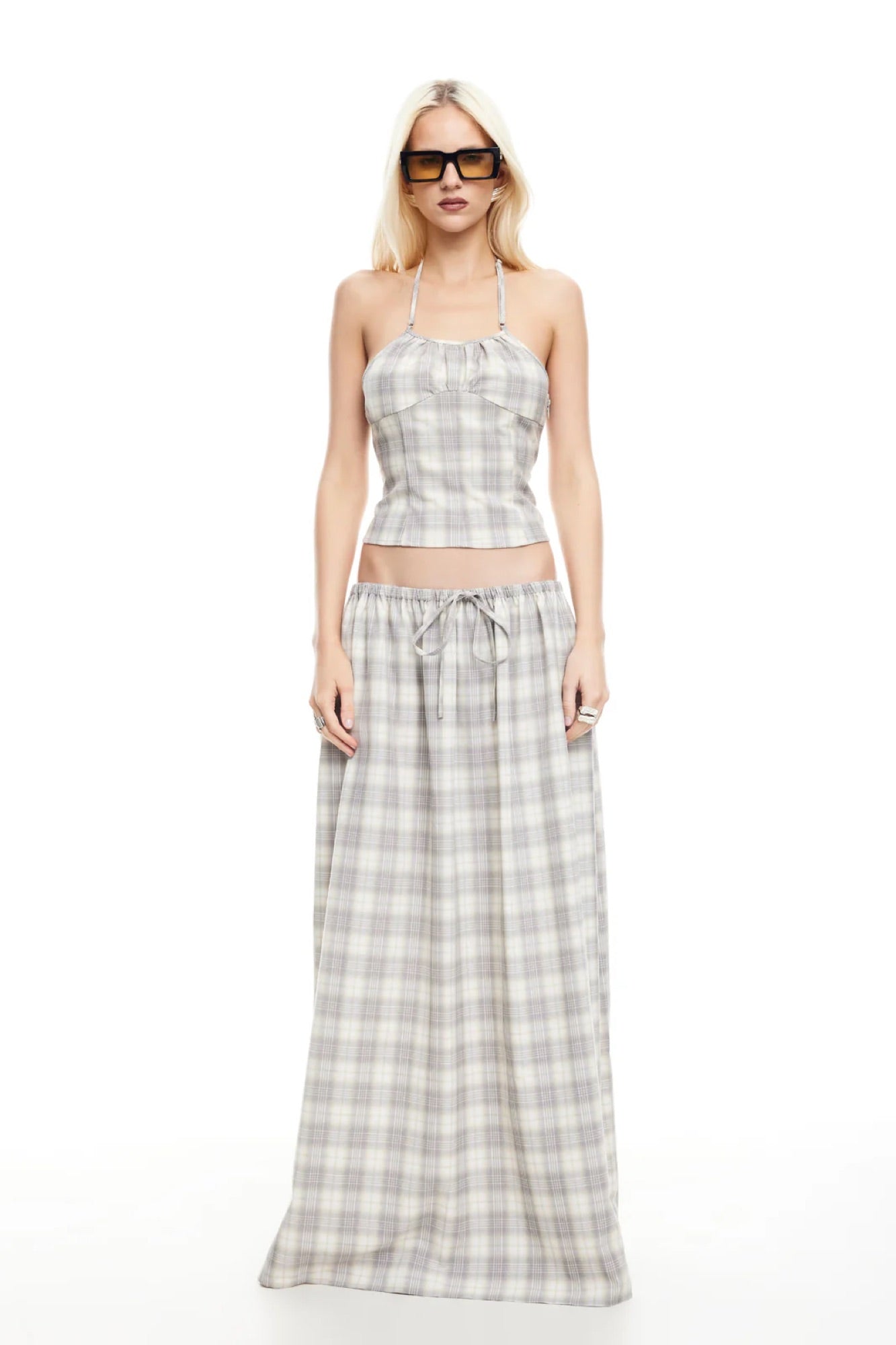 Sweet Escape Maxi Skirt Smoke Plaid