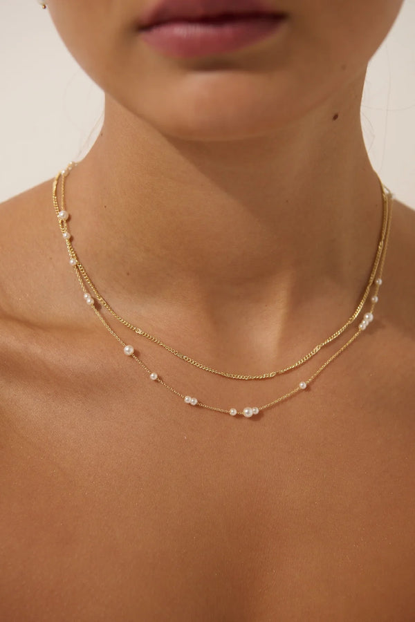 Mini Pearl Layered Gold Plated Necklace
