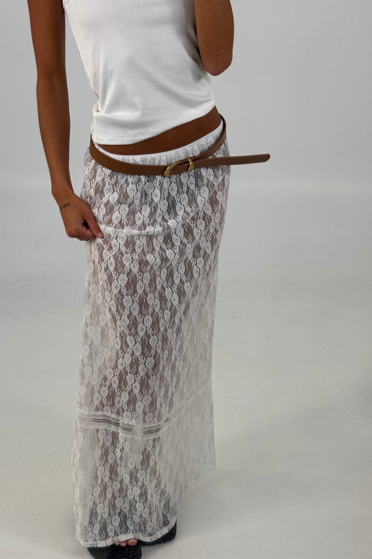 Nadia Lace Maxi Skirt White