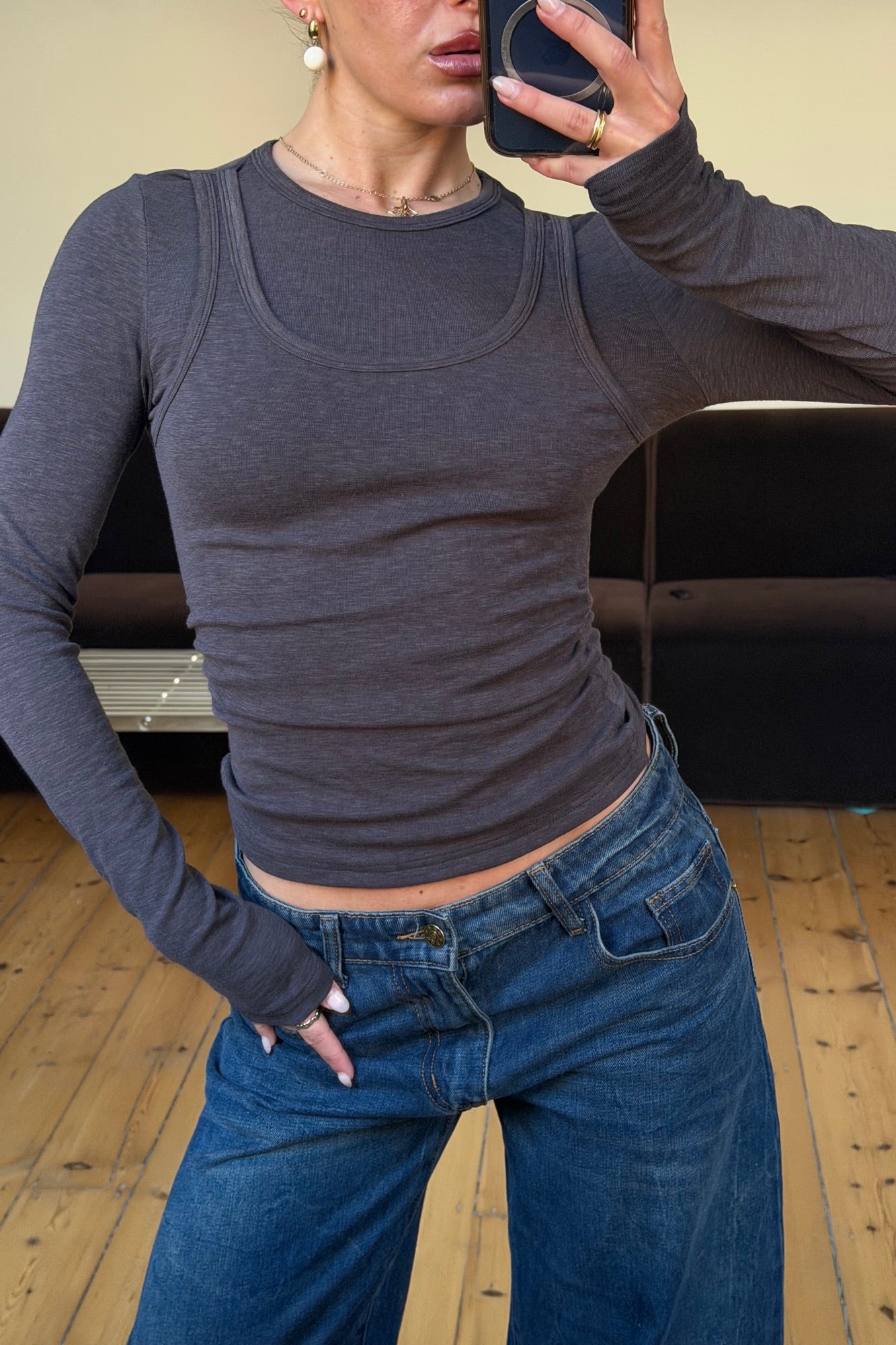Cristina Layered Long Sleeve Dark Grey
