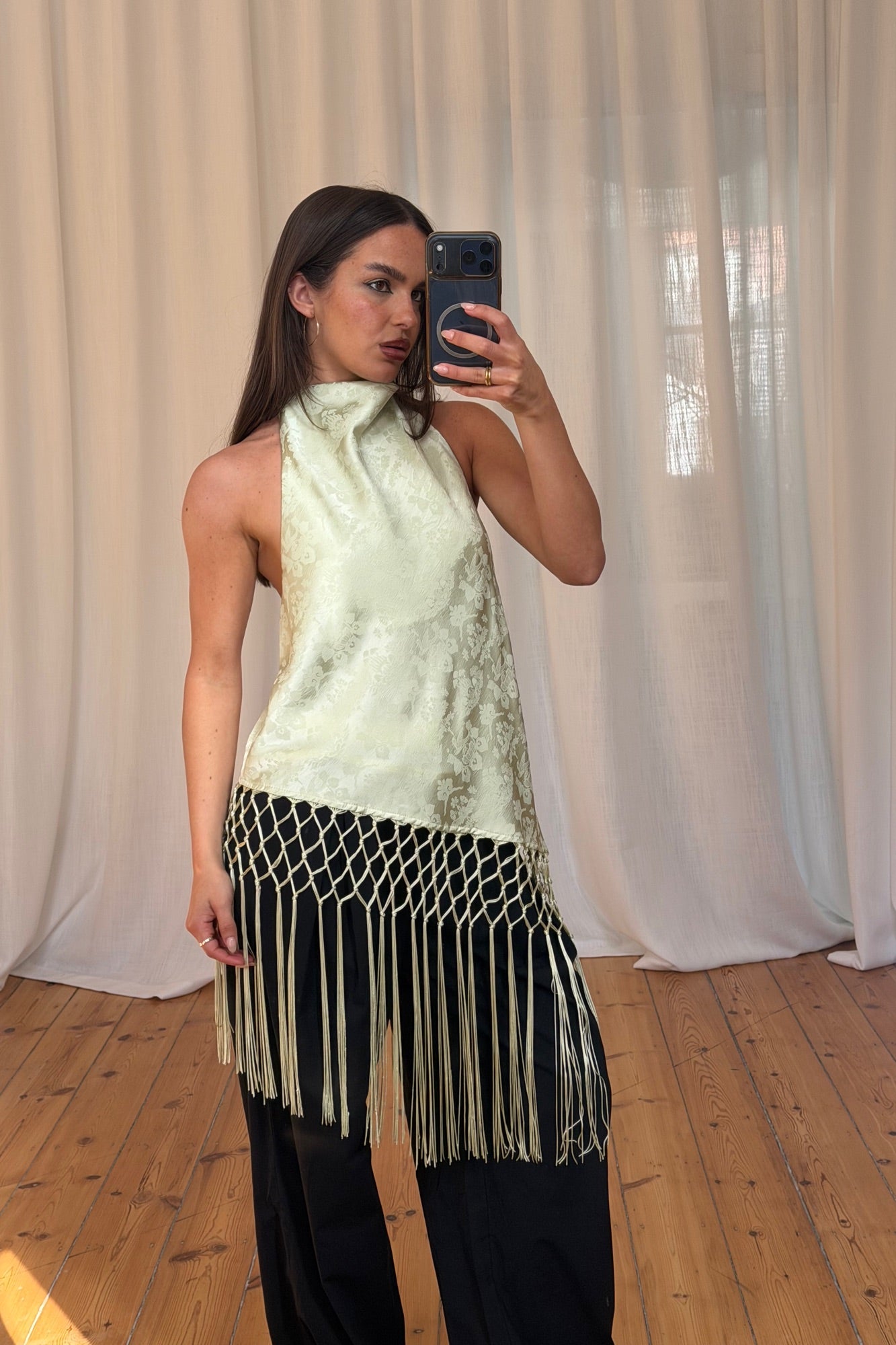 Yasmina Fringe Top Sage