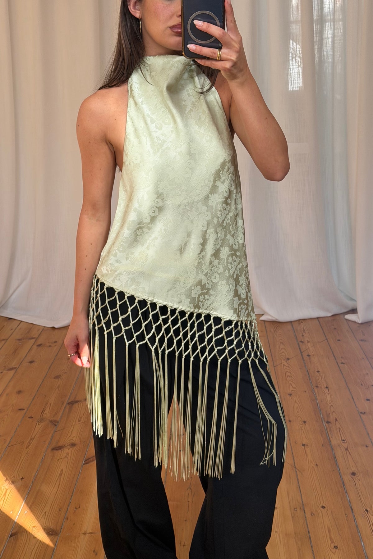 Yasmina Fringe Top Sage