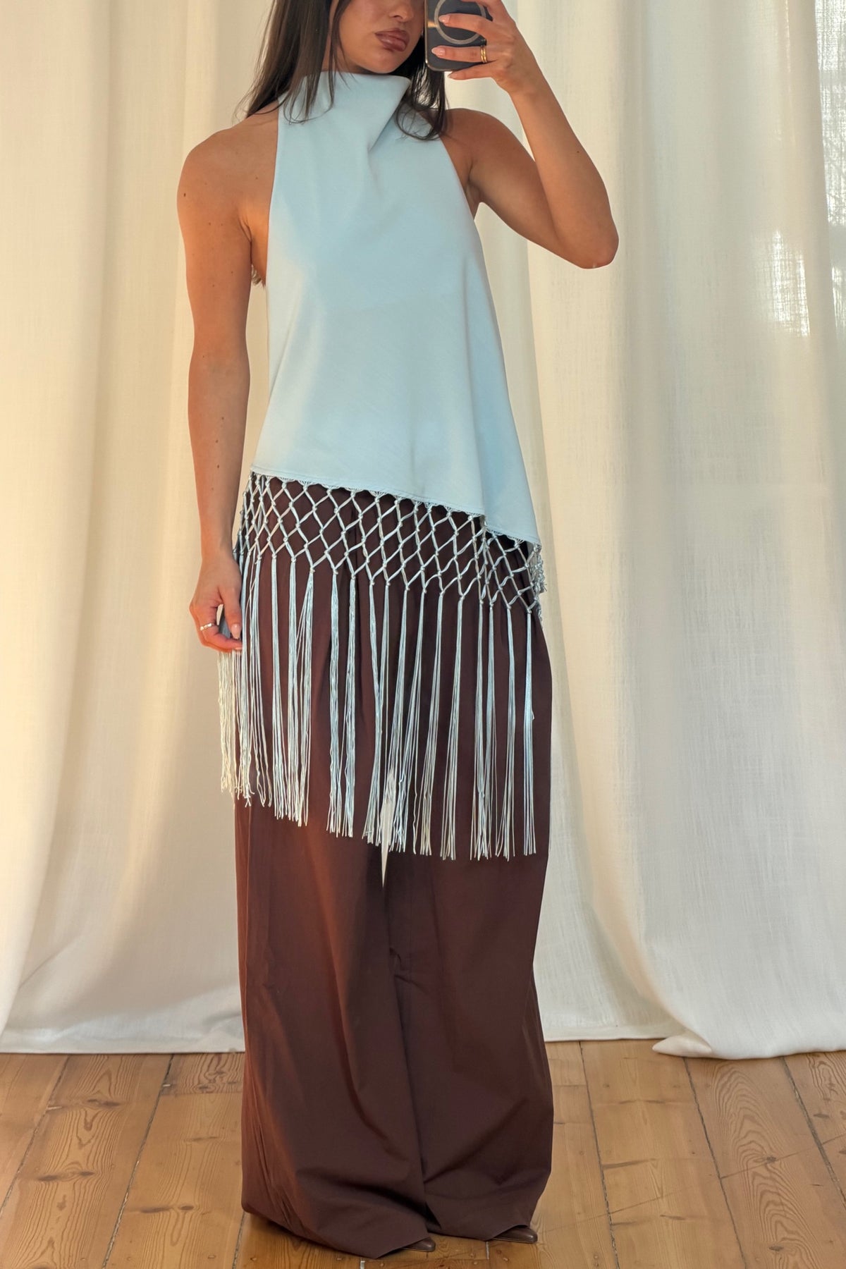 Alicia Fringe Top Sky