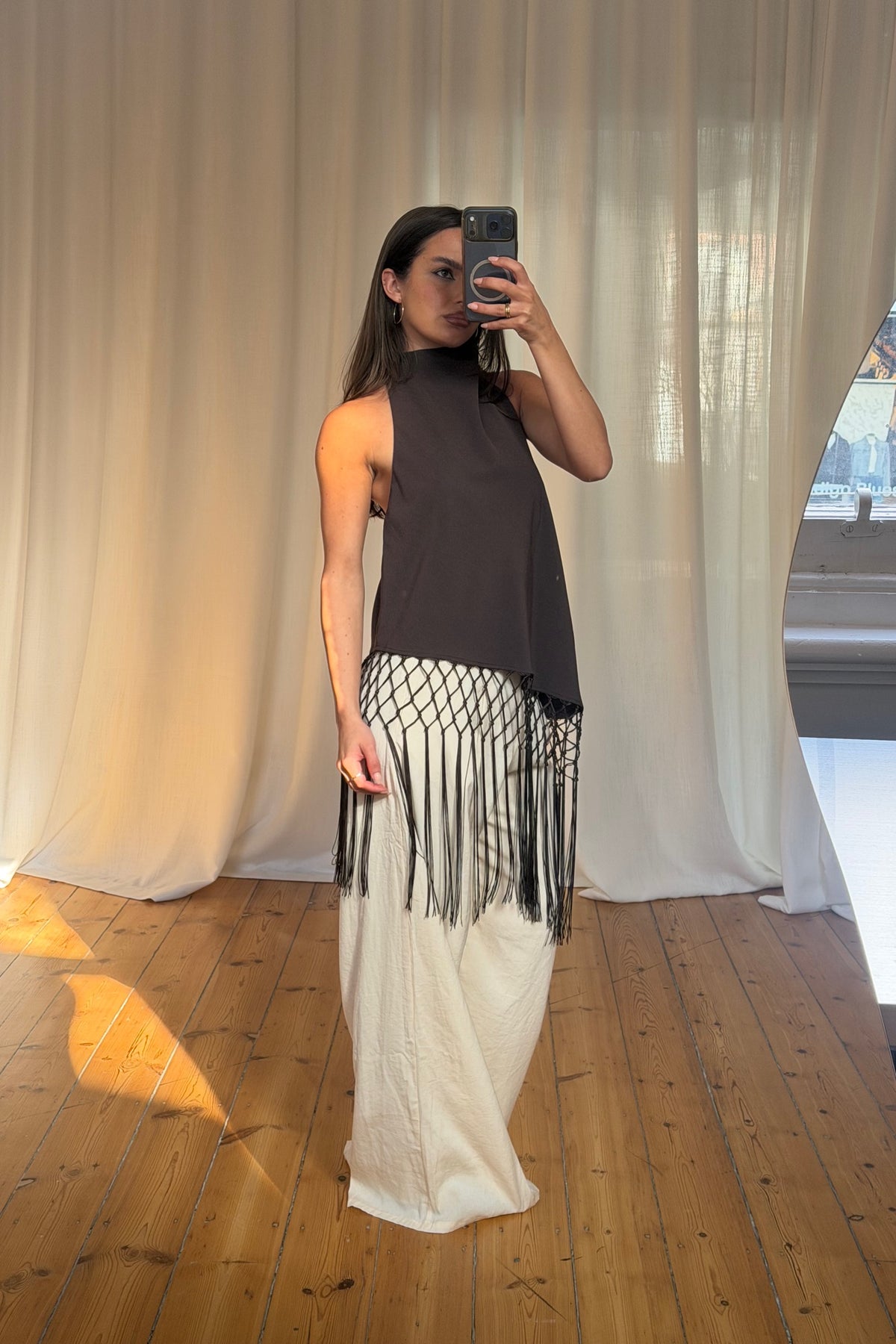 Alicia Fringe Top Chocolate