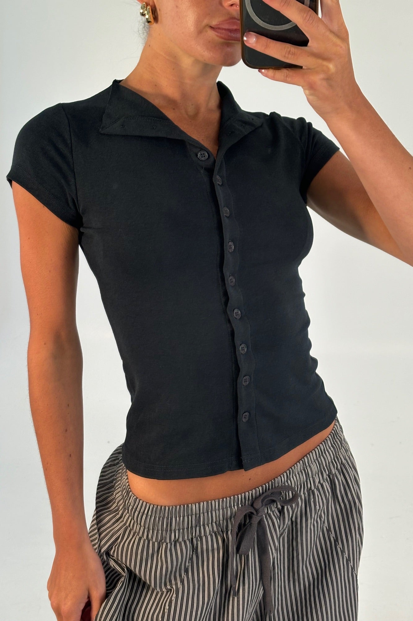 Jessica Button Up Top Navy