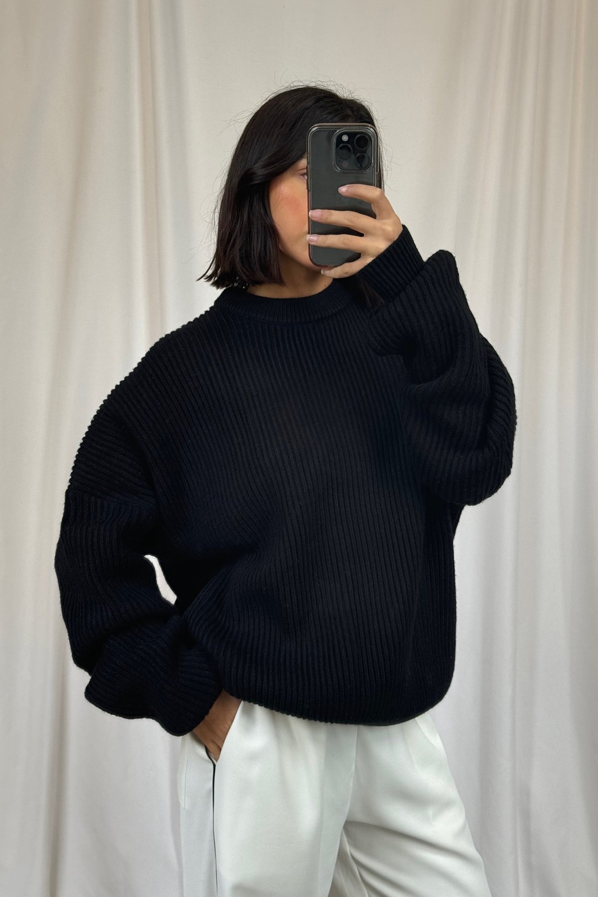 Unisex Drop Sleeve Heavy Knit Black