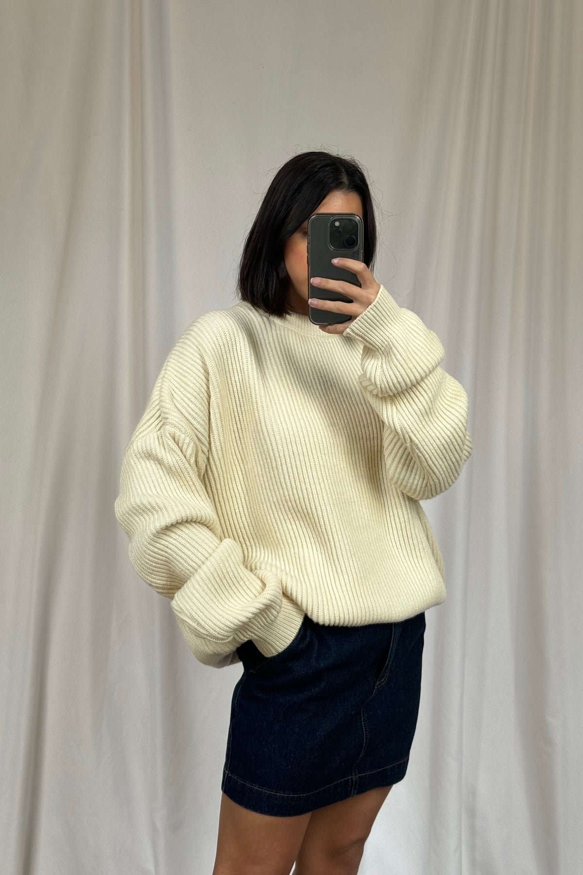 Unisex Drop Sleeve Heavy Knit Ivory