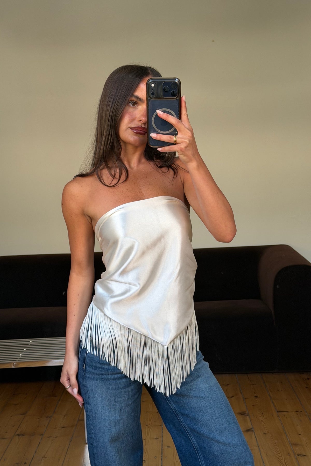 Delilah Fringe Scarf Beige