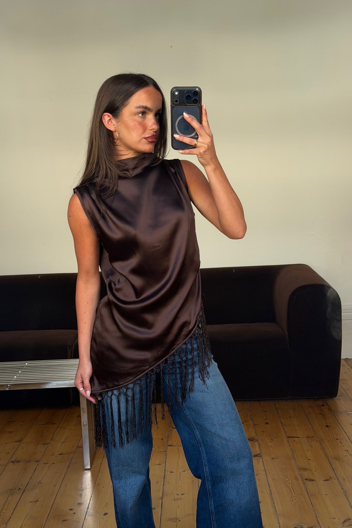 Sherri Fringe Top Chocolate