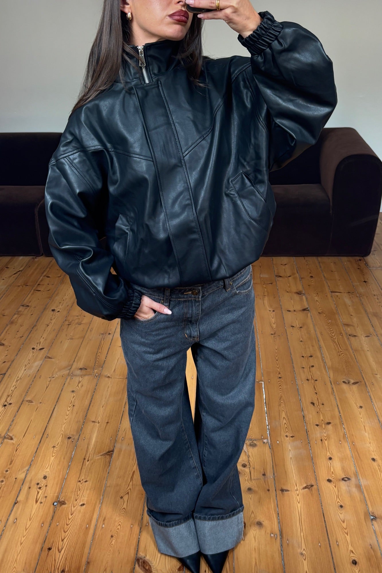 Harper High Collar Bomber Black