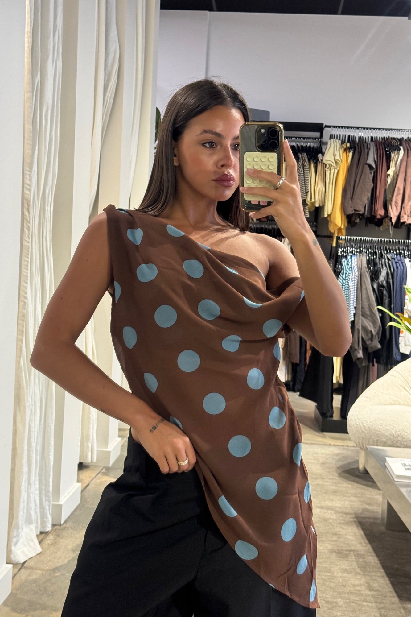 Shay Asymmetrical Top Chocolate