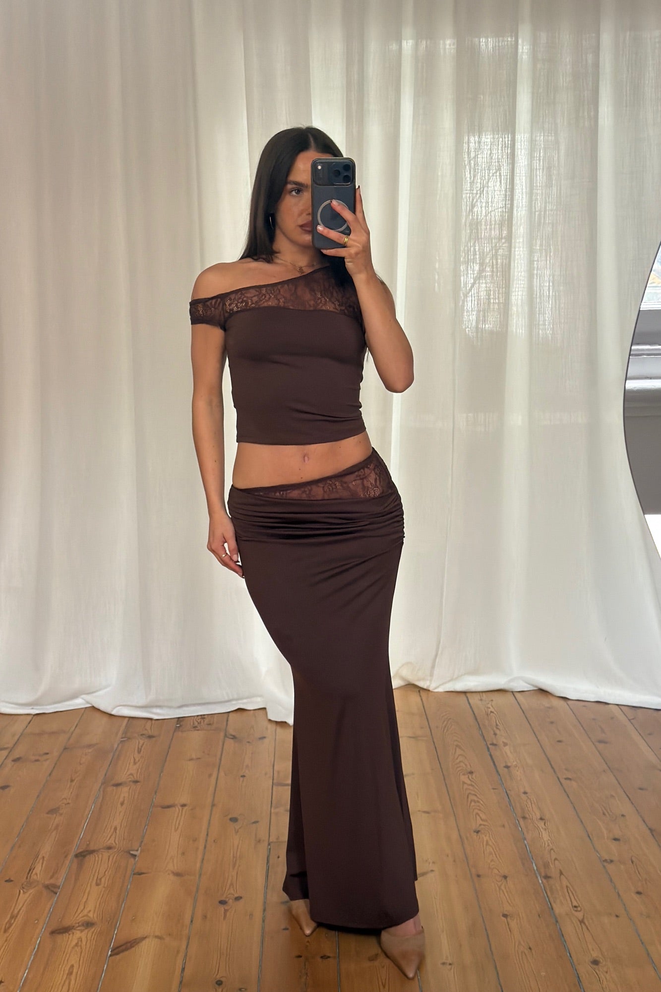 Monique Lace Skirt Chocolate