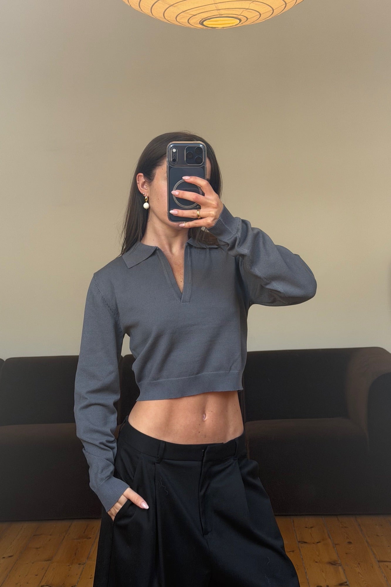 Aimee Long Sleeve Polo Dark Grey