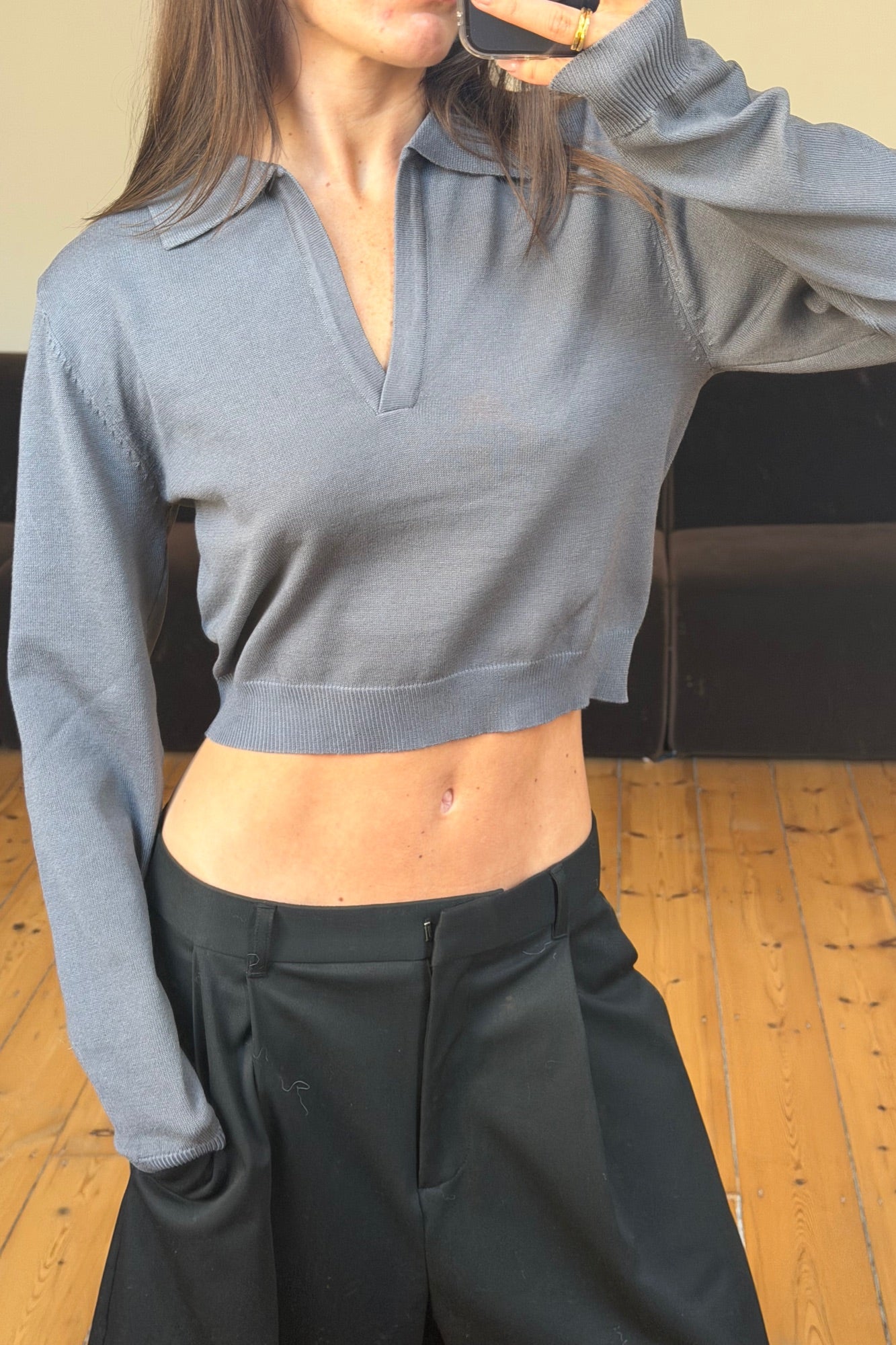 Aimee Long Sleeve Polo Dark Grey