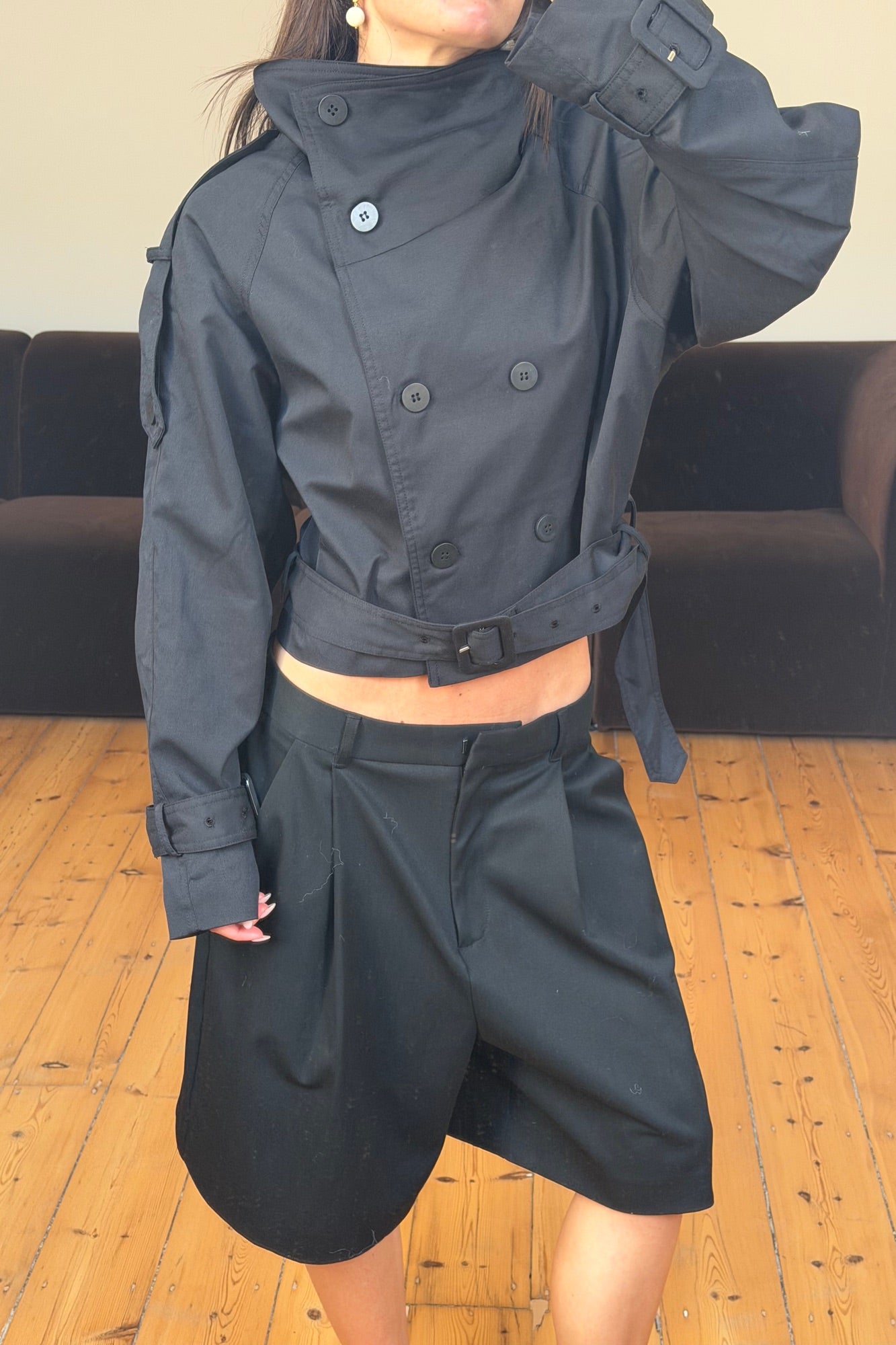 Blanc Cropped Trench Noir