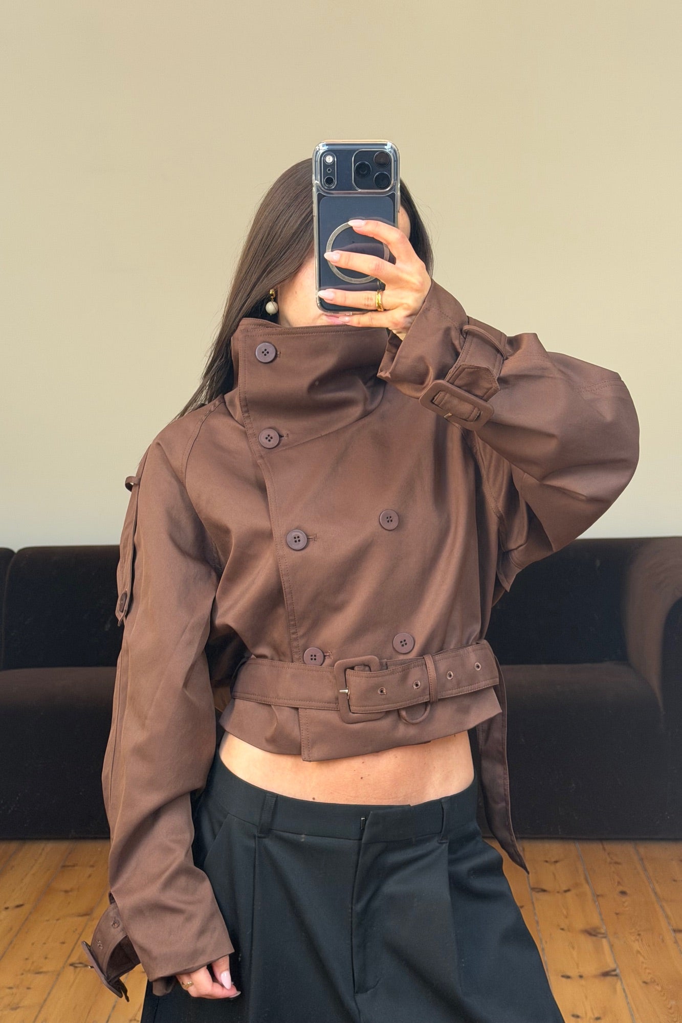 Blanc Cropped Trench Chocolate