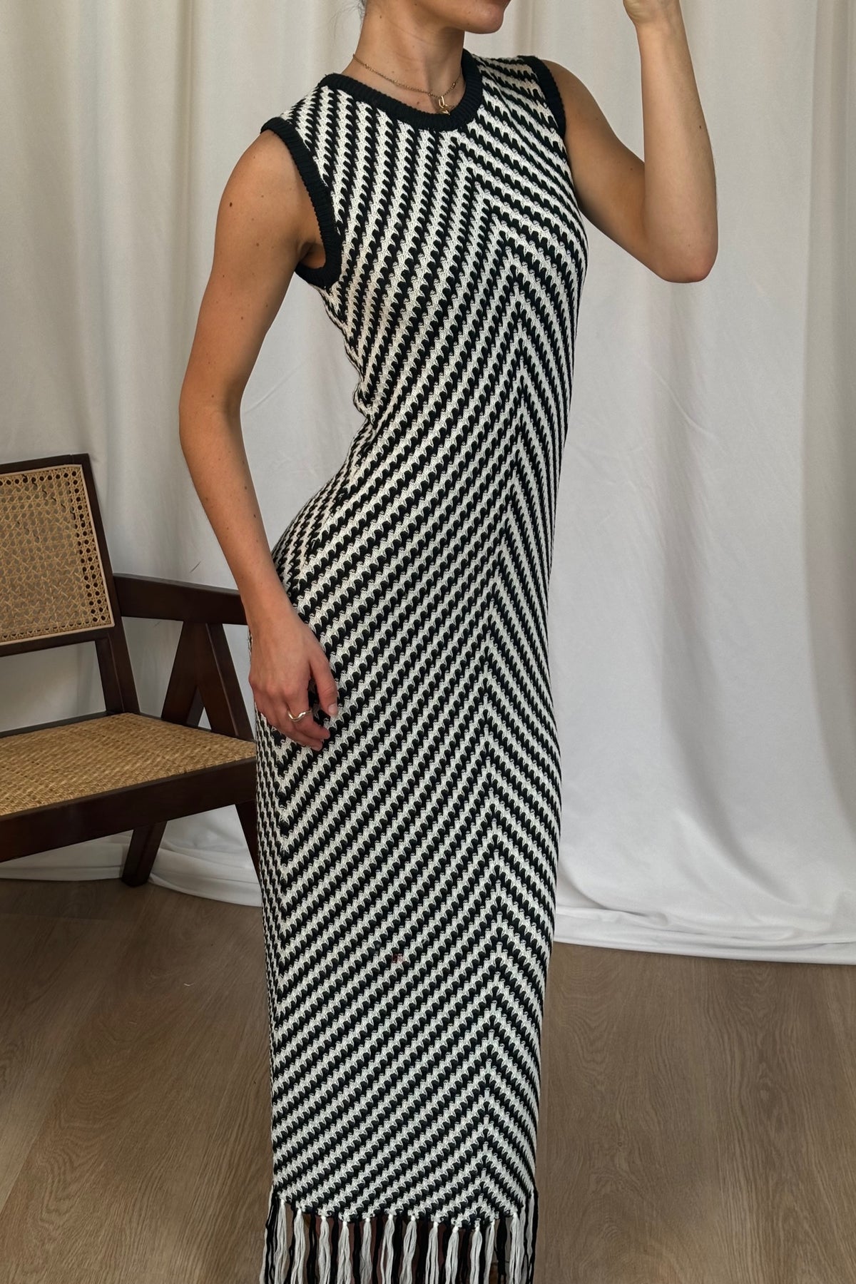 Zahlia Maxi Dress Black Stripe