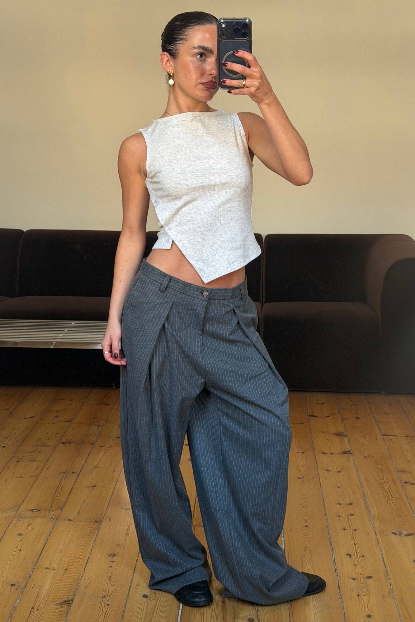 Unisex Josh Baggy Pant Grey Pinstripe