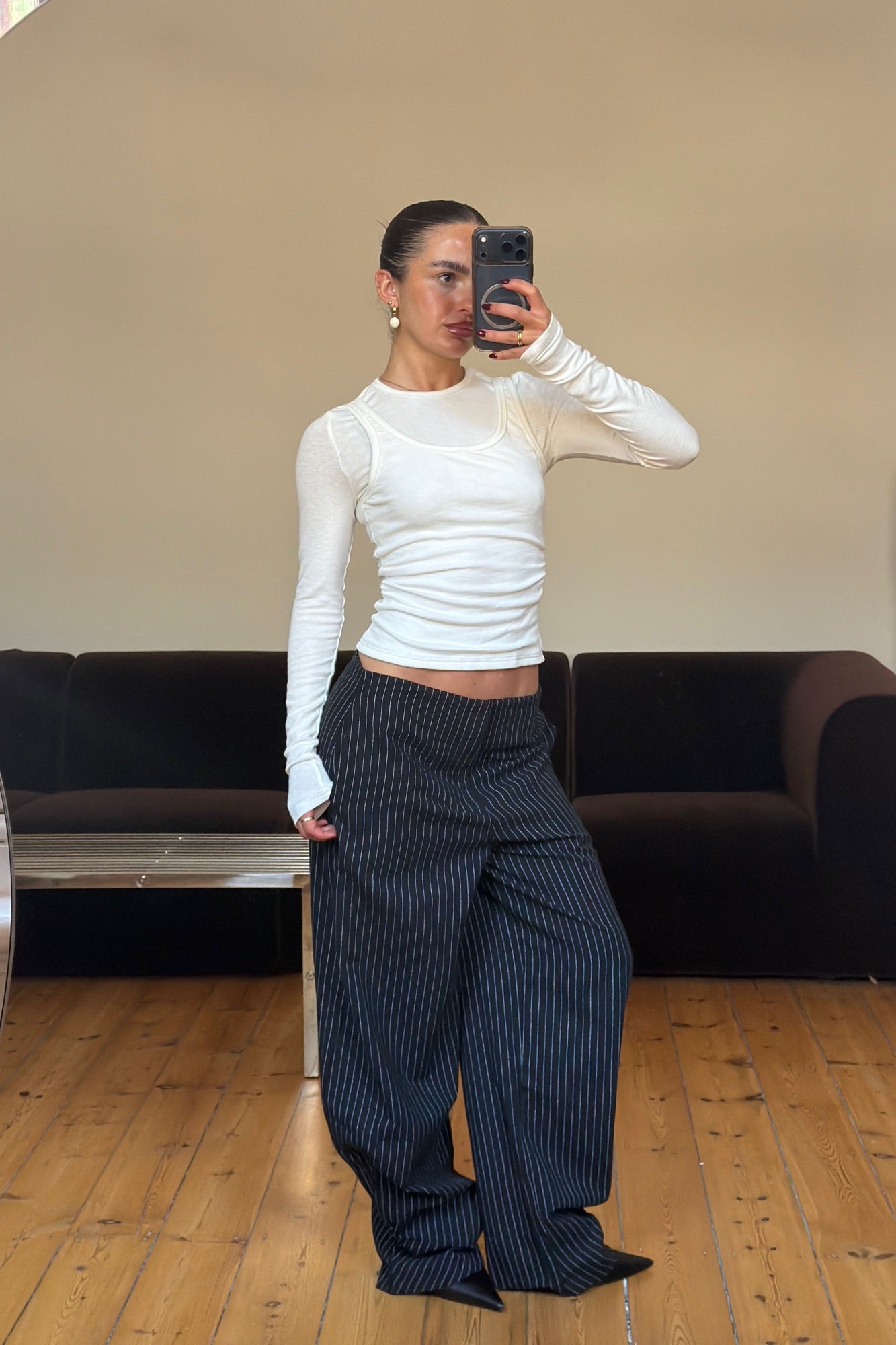 Romley Pinstripe Pant Black