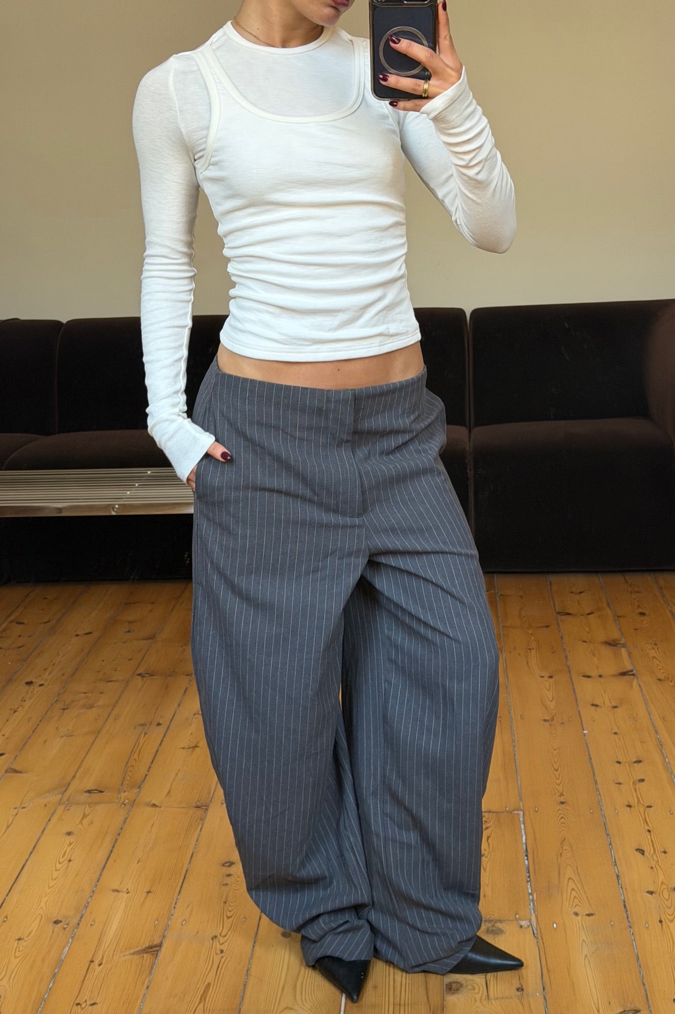 Romley Pinstripe Pant Charcoal
