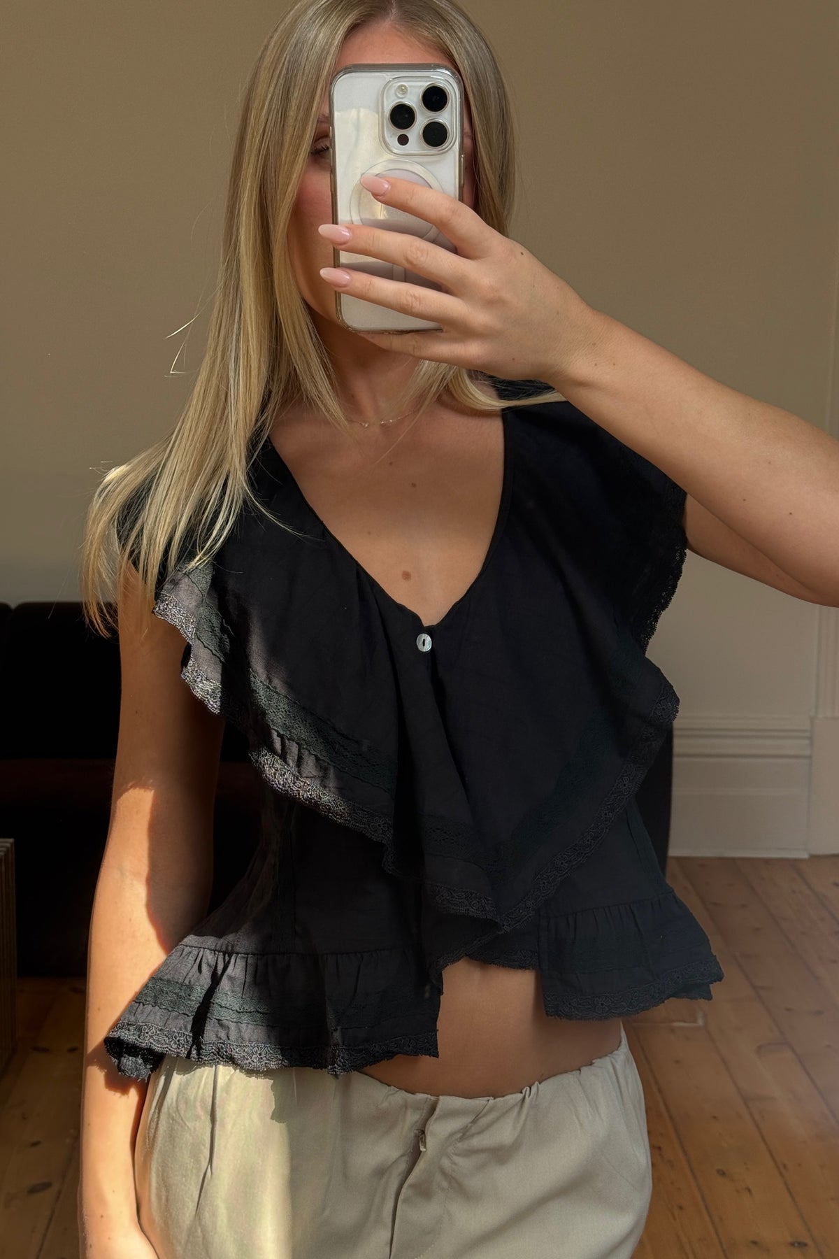 Dainty Lace Trim Top Black