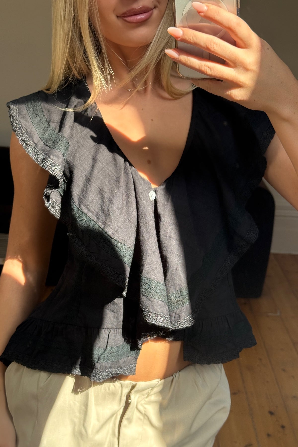 Dainty Lace Trim Top Black
