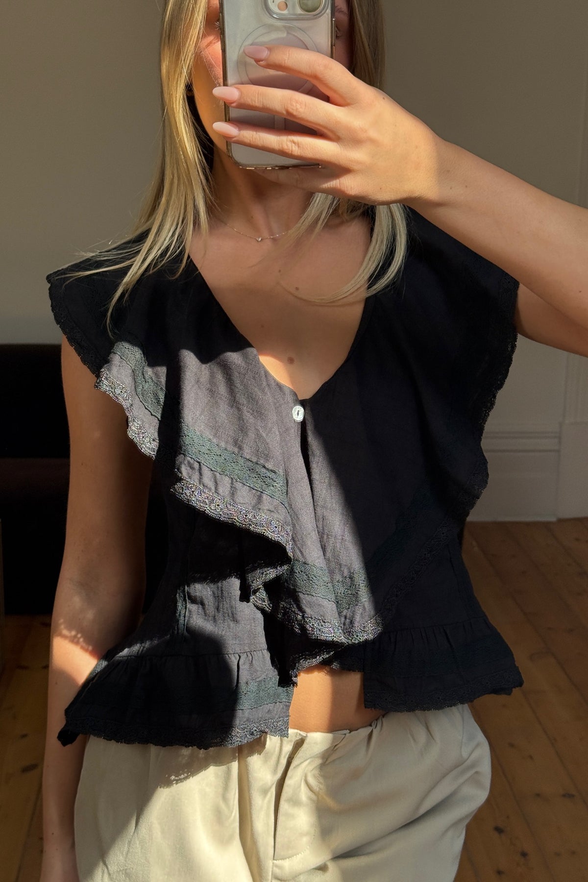 Dainty Lace Trim Top Black