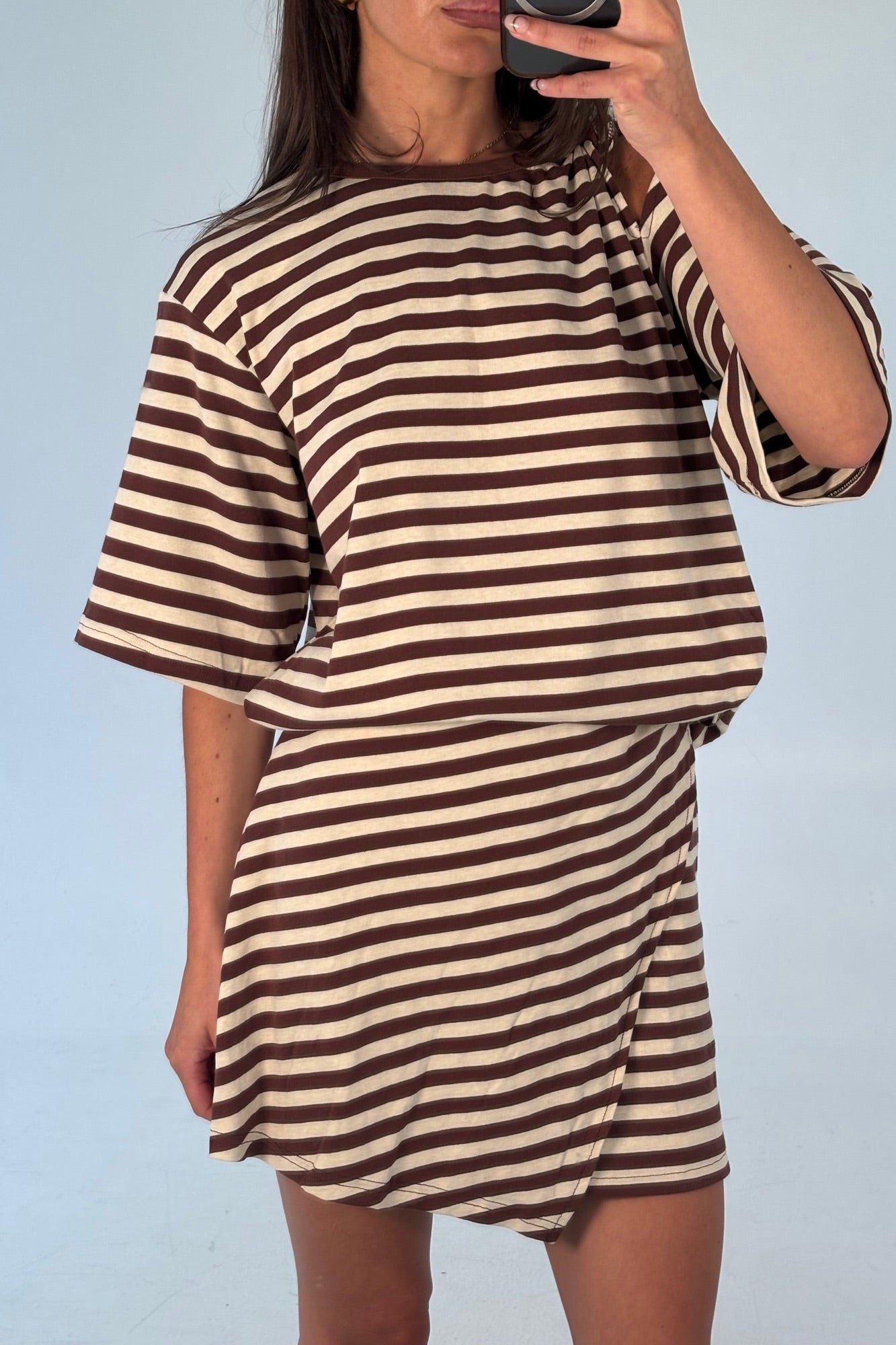 Anastasia Tee Dress Chocolate Stripe