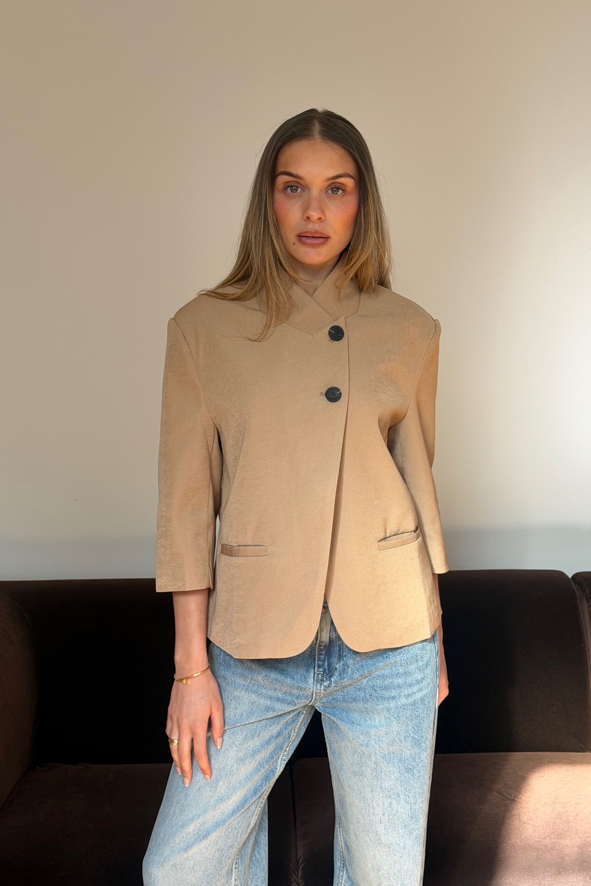 Aspen 3/4 Sleeve Blazer Stone