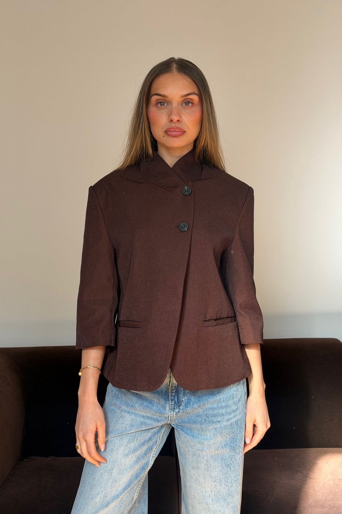 Aspen 3/4 Sleeve Blazer Chocolate