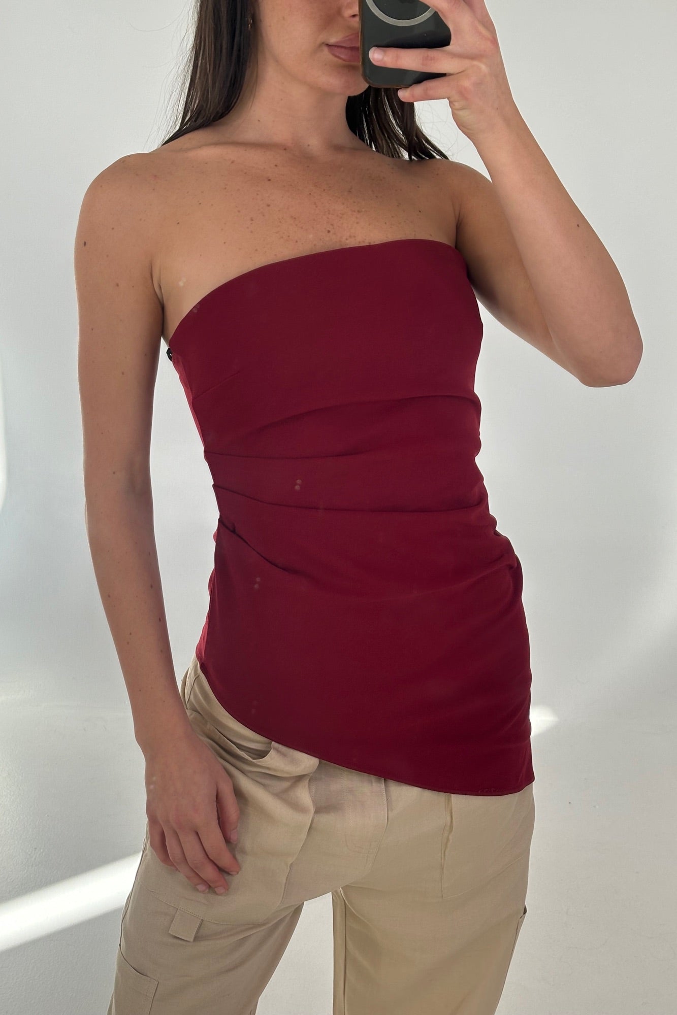 Mariah Strapless Top Wine