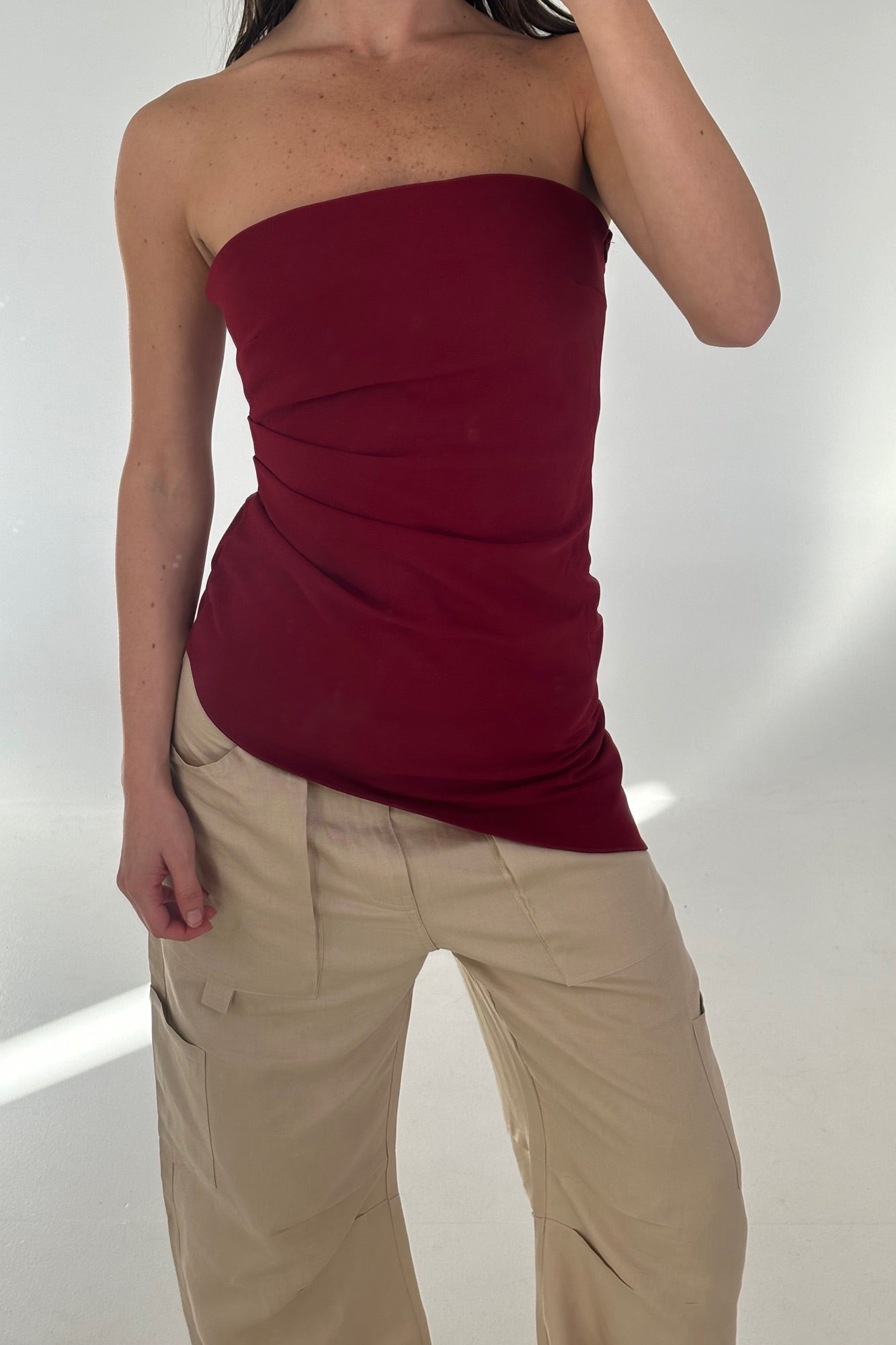 Mariah Strapless Top Wine