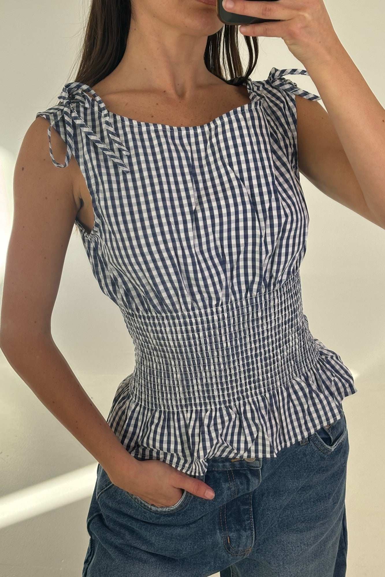 Harrison Gingham Top Blue