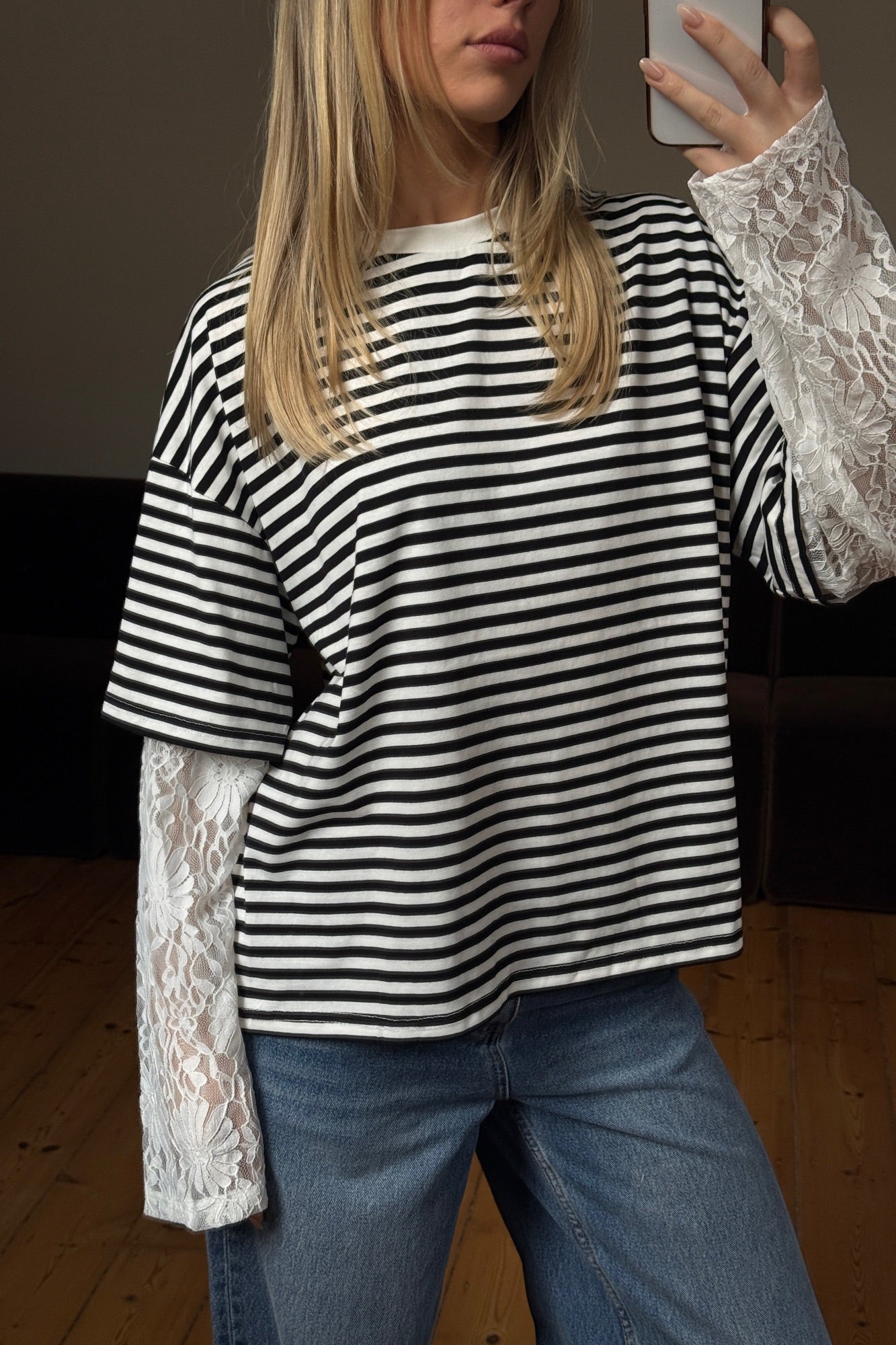 Rommy Lace Tee Black/White Stripe