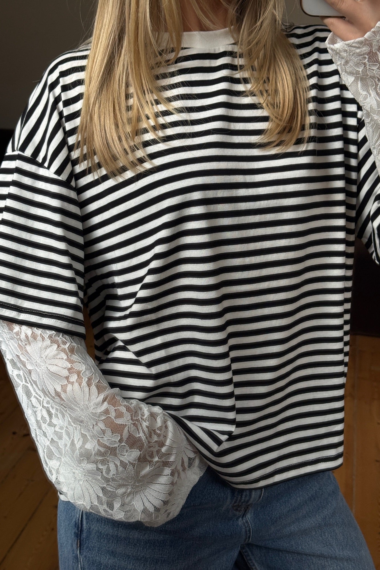 Rommy Lace Tee Black/White Stripe